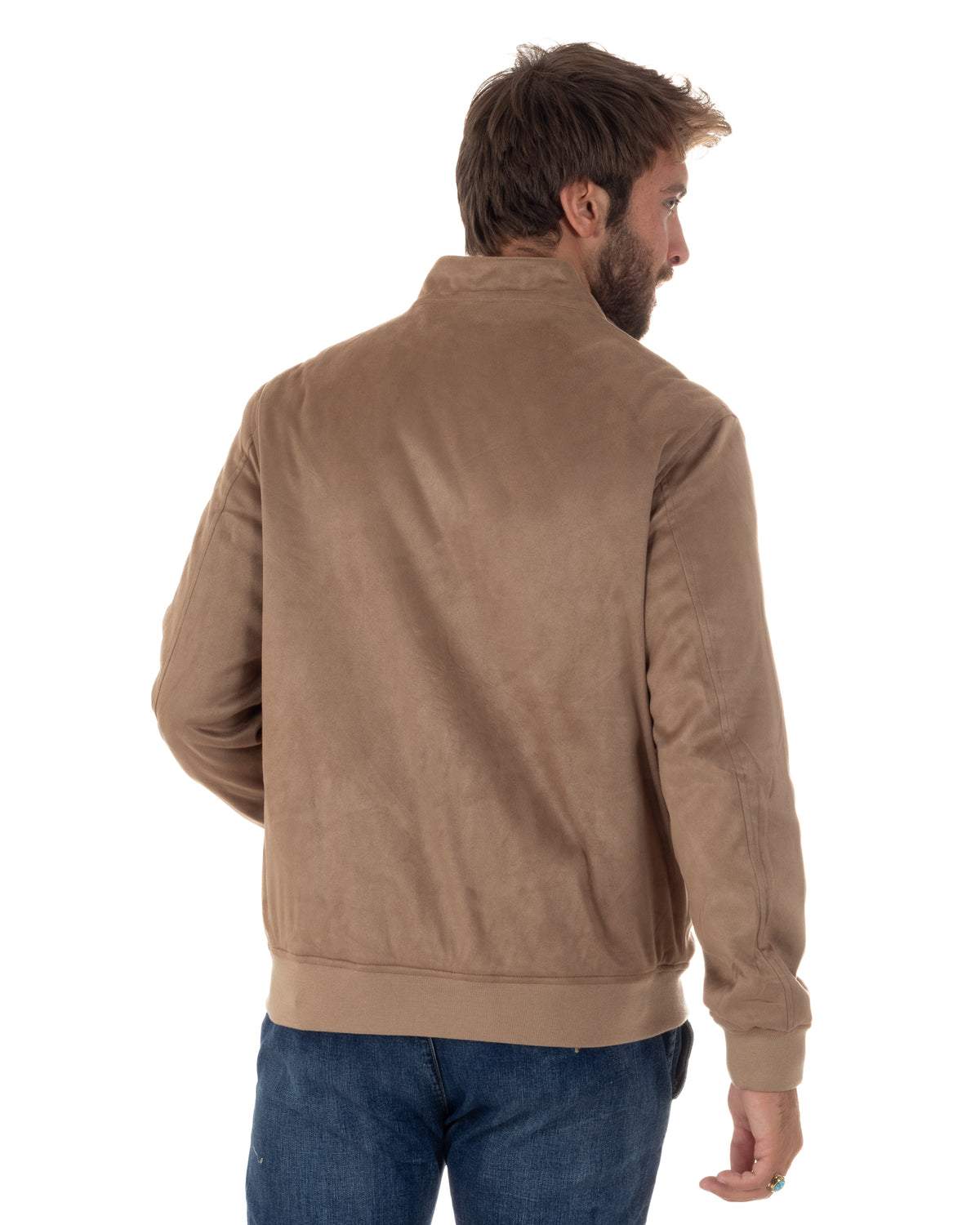 Giubbotto bomber uomo camoscio zip collo alto e tasche beige GIOSAL-G3430A