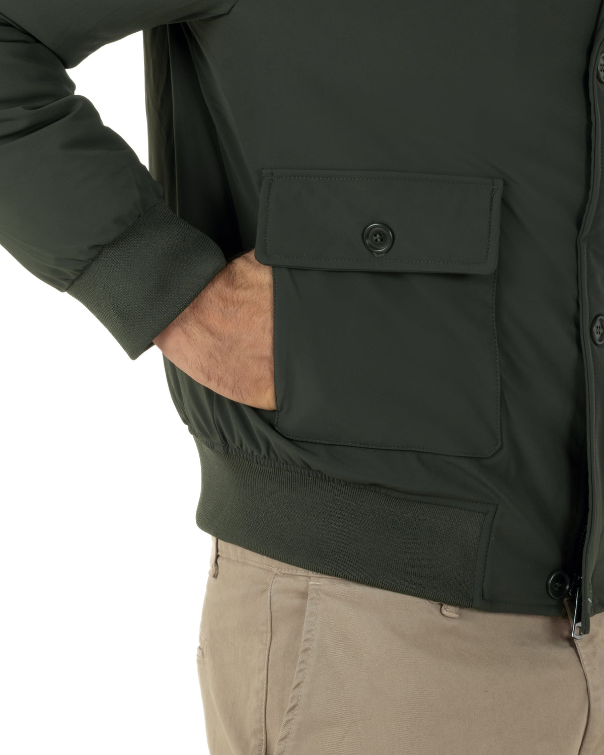 Giubbotto bomber uomo tessuto tecnico impermeabile collo alto tasconi verde GIOSAL-G3432A