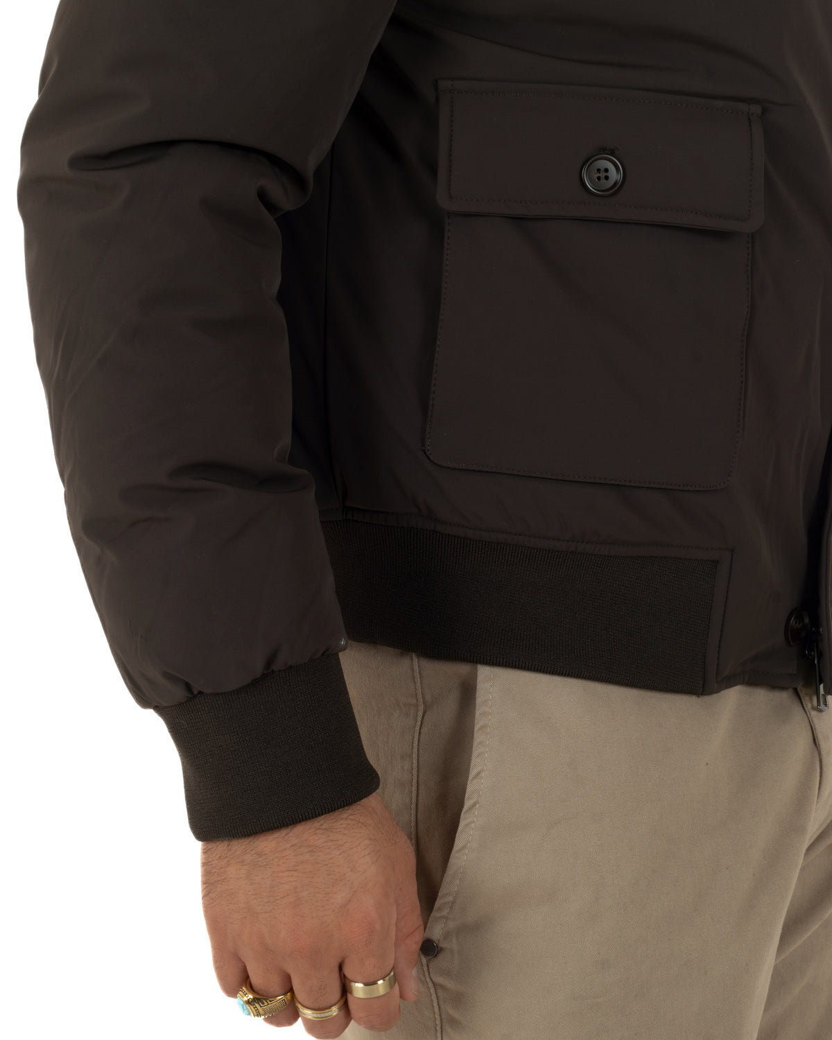 Giubbotto bomber uomo tessuto tecnico impermeabile collo alto tasconi marrone GIOSAL-G3433A