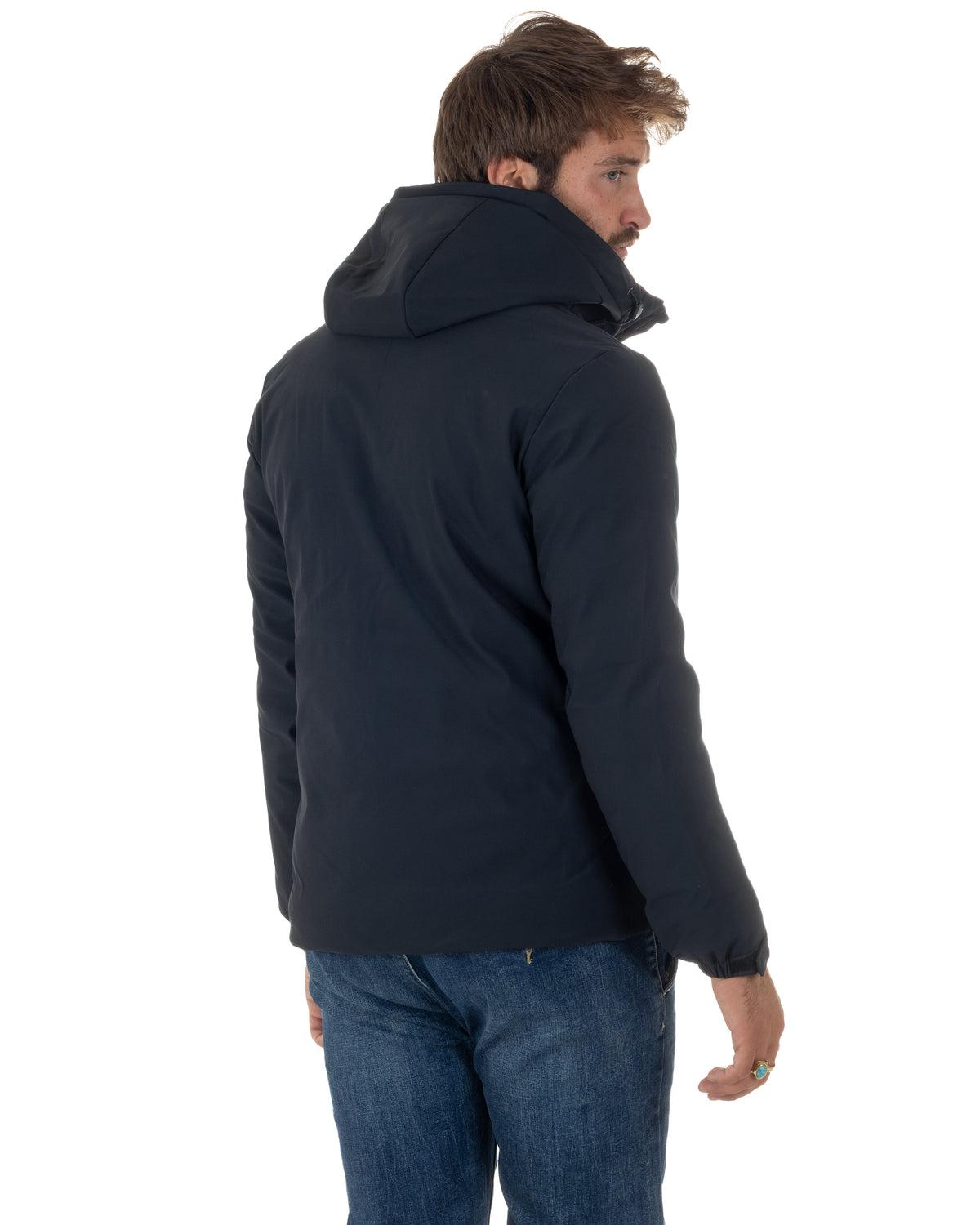 Giubbotto uomo blu GIOSAL con cappuccio abbassato sulle spalle e linea regular fit