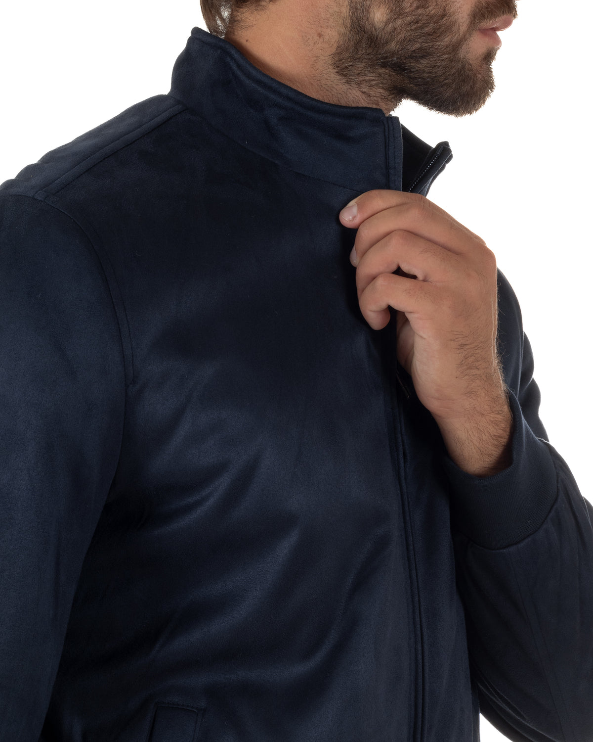 Giubbotto bomber uomo camoscio zip collo alto blu GIOSAL-G3436A