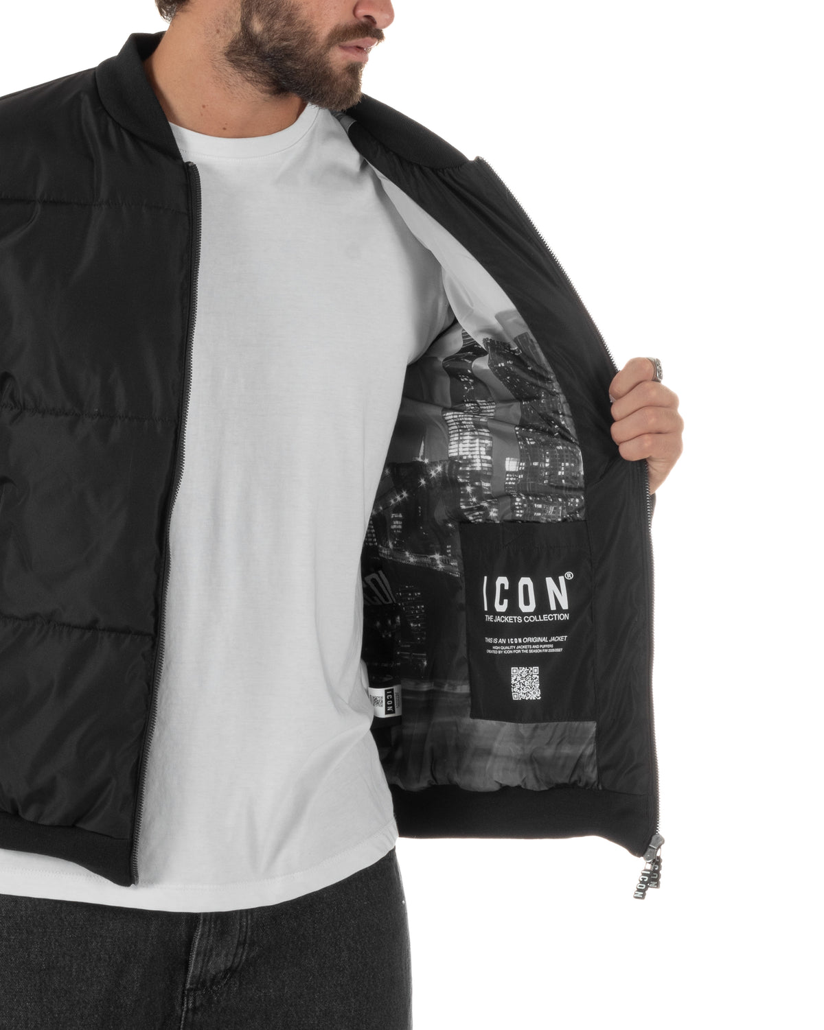 Giubbotto bomber uomo zip maxi logo posteriore nero ICON IUPREJ003