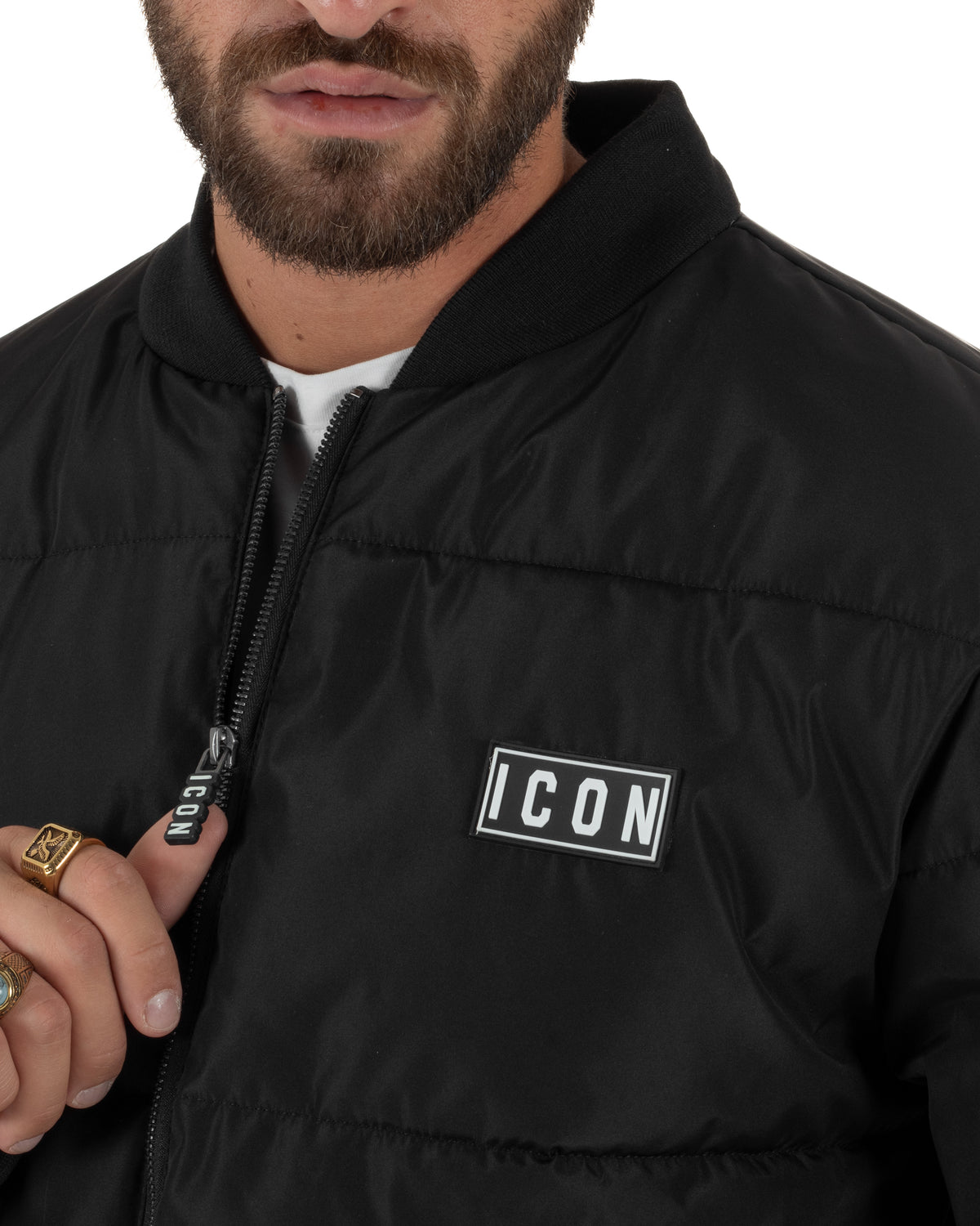 Giubbotto bomber uomo zip maxi logo posteriore nero ICON IUPREJ003