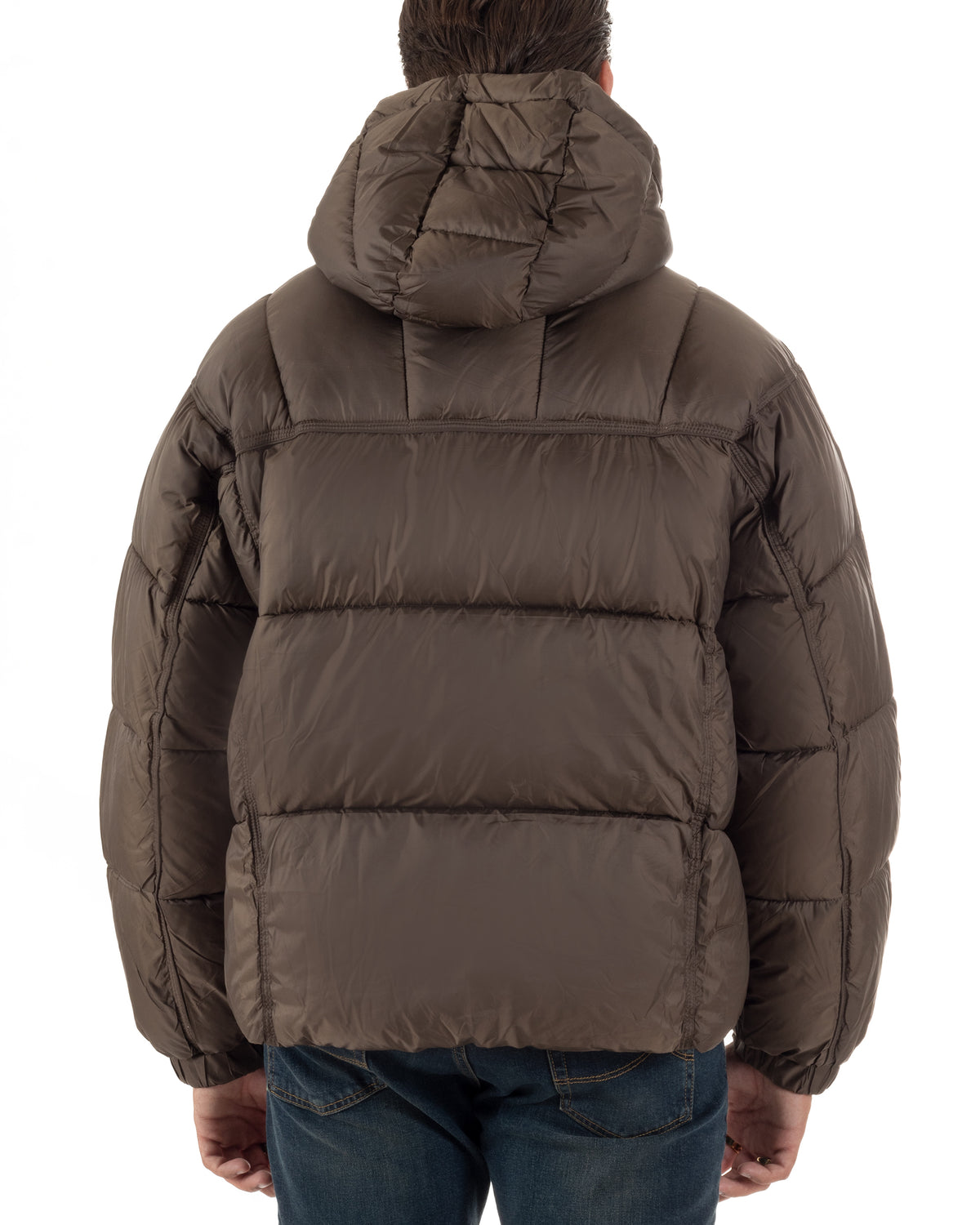 Giubbotto uomo oversize piumino zip collo alto puffer cappuccio marrone GIOSAL-G3452A