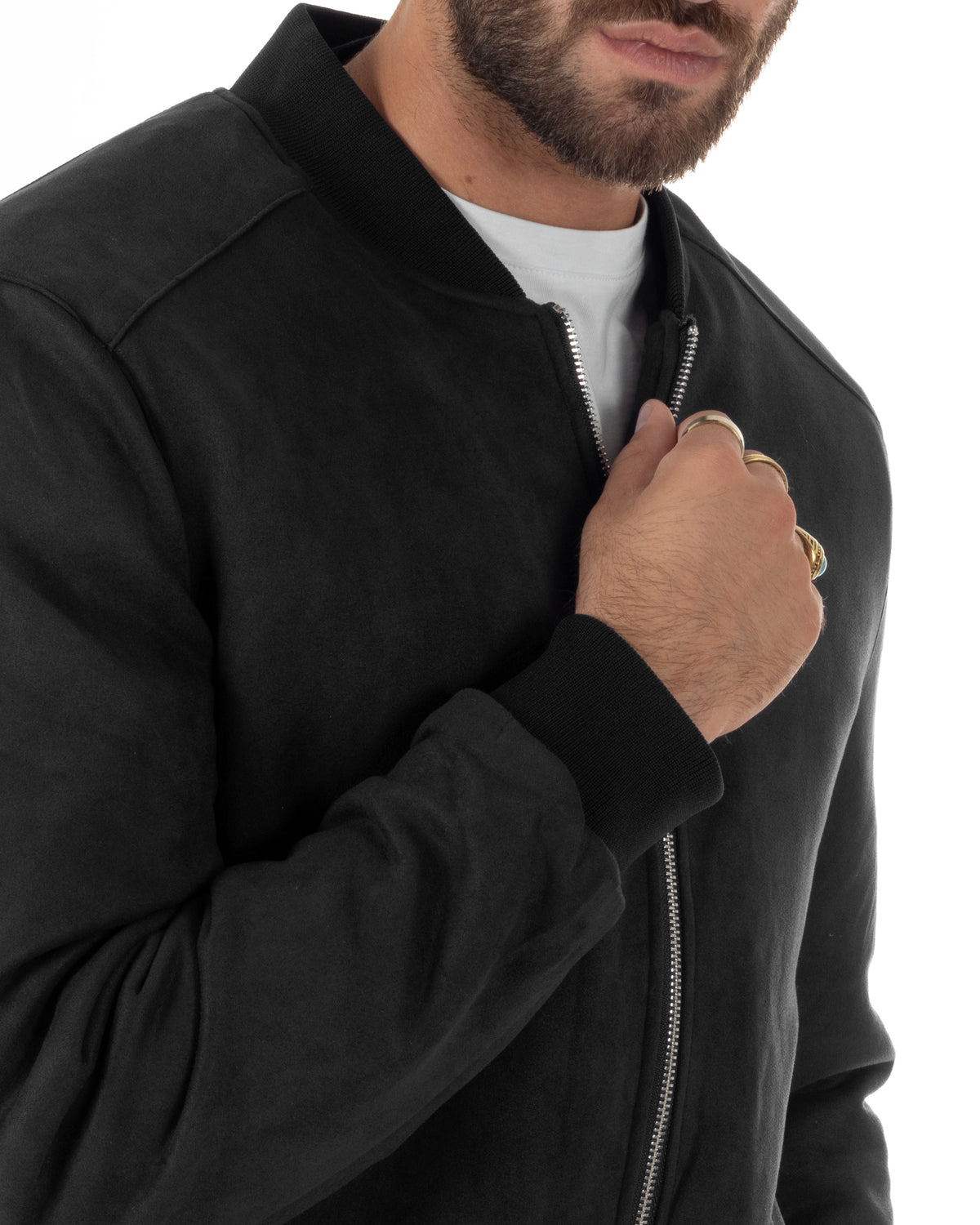Giubbotto bomber uomo camoscio college zip nero GIOSAL-G3454A