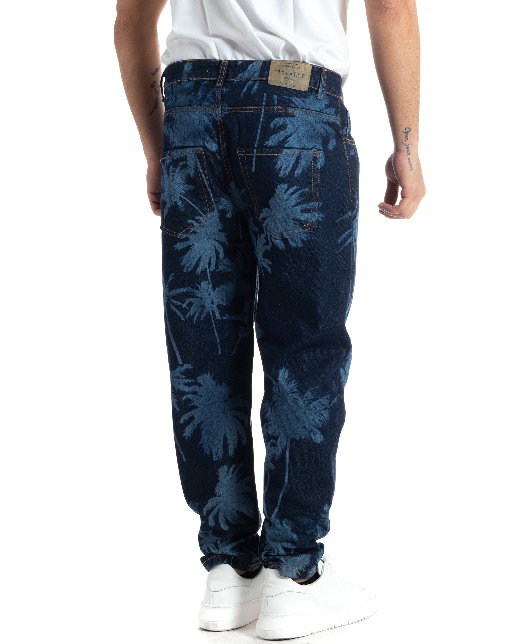 Pantaloni Jeans Uomo Loose Fit Denim Scuro Stampa Laser Stonewashed GIOSAL-JS1004A