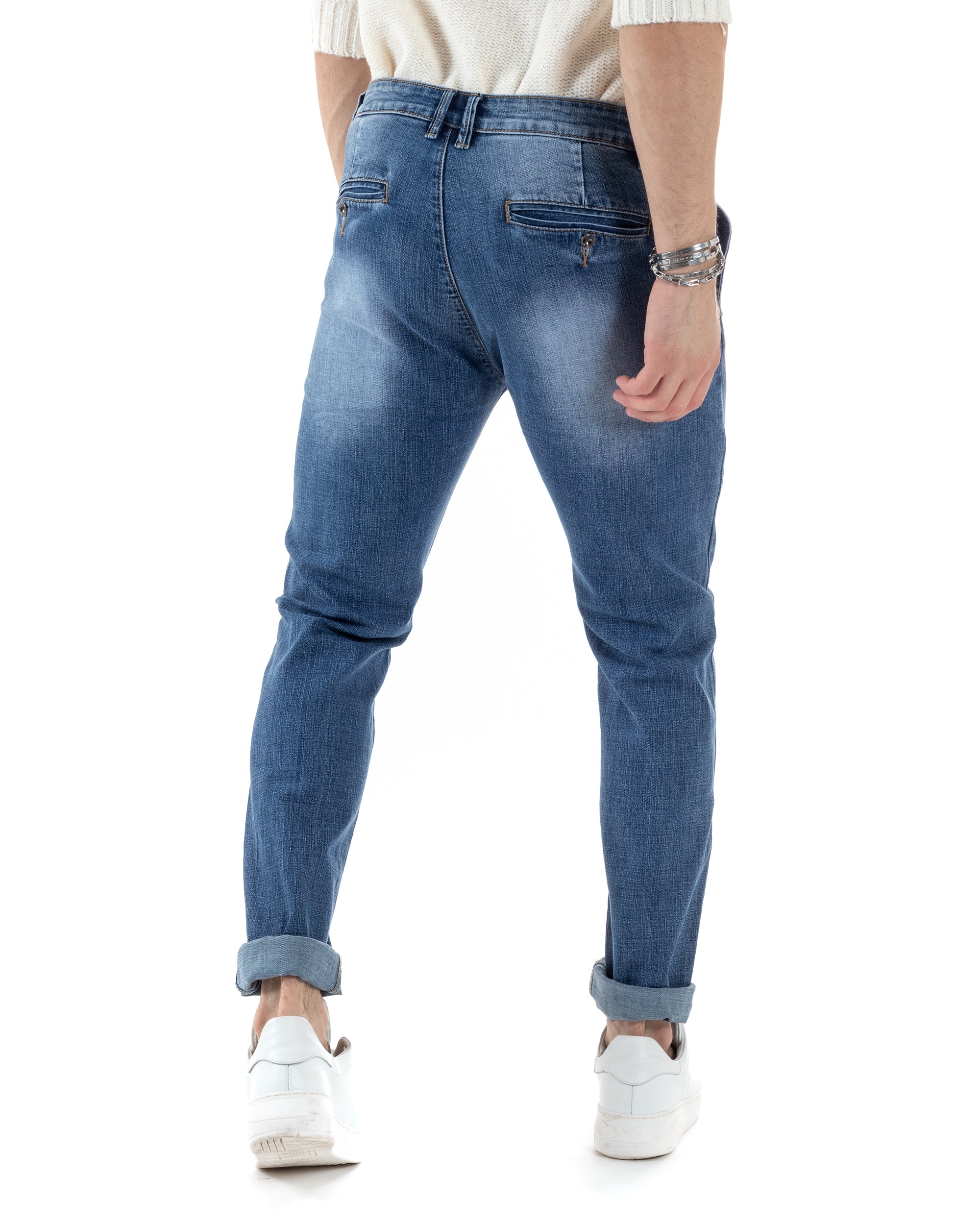 Jeans Uomo Pantaloni Tasche America Slim Fit Blu Denim Stone Washed Basic Comodo GIOSAL-JS1009A