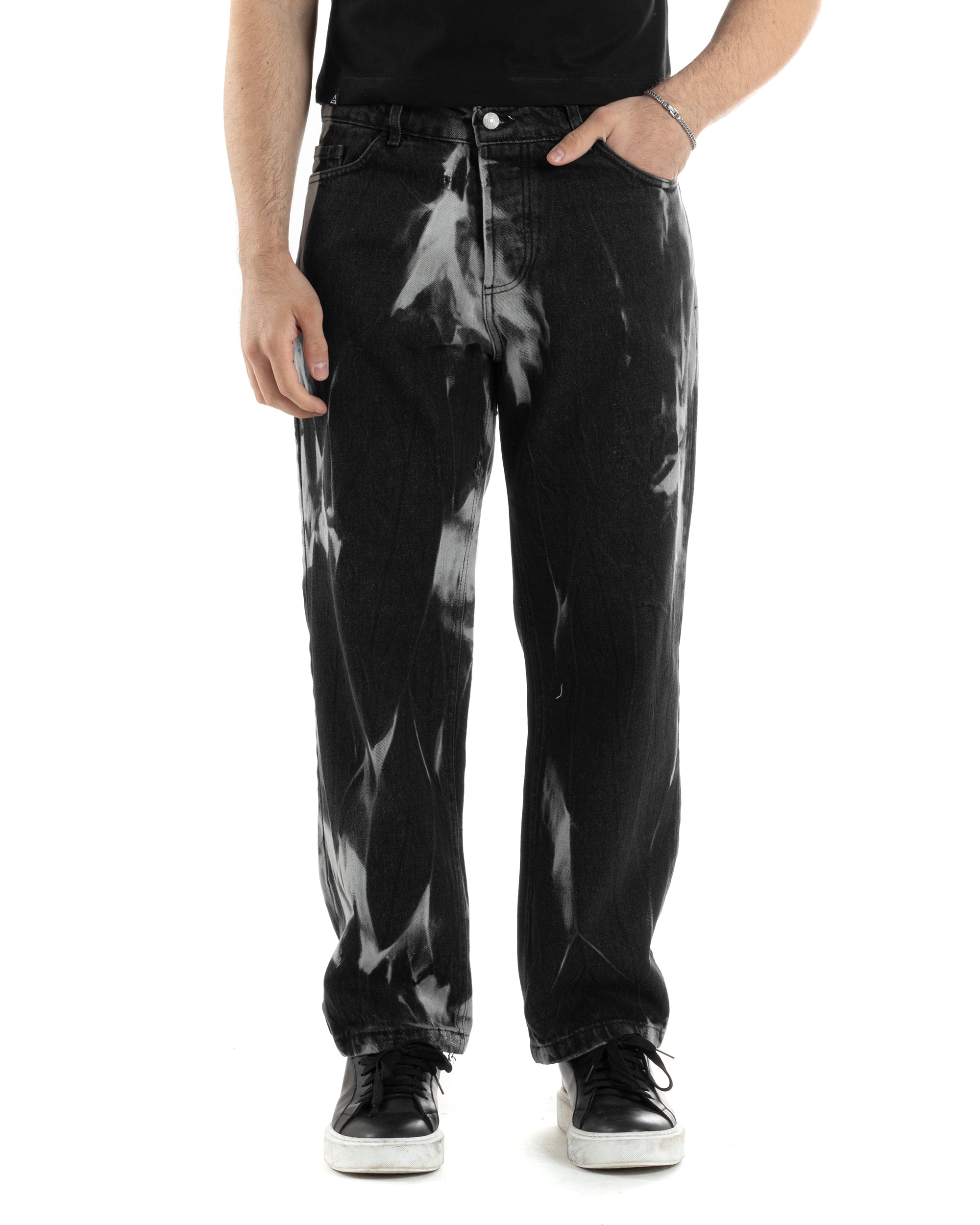 Pantaloni Jeans Uomo Baggy Fit Basic Nero Sfumato Tie-Dye GIOSAL-JS1013A