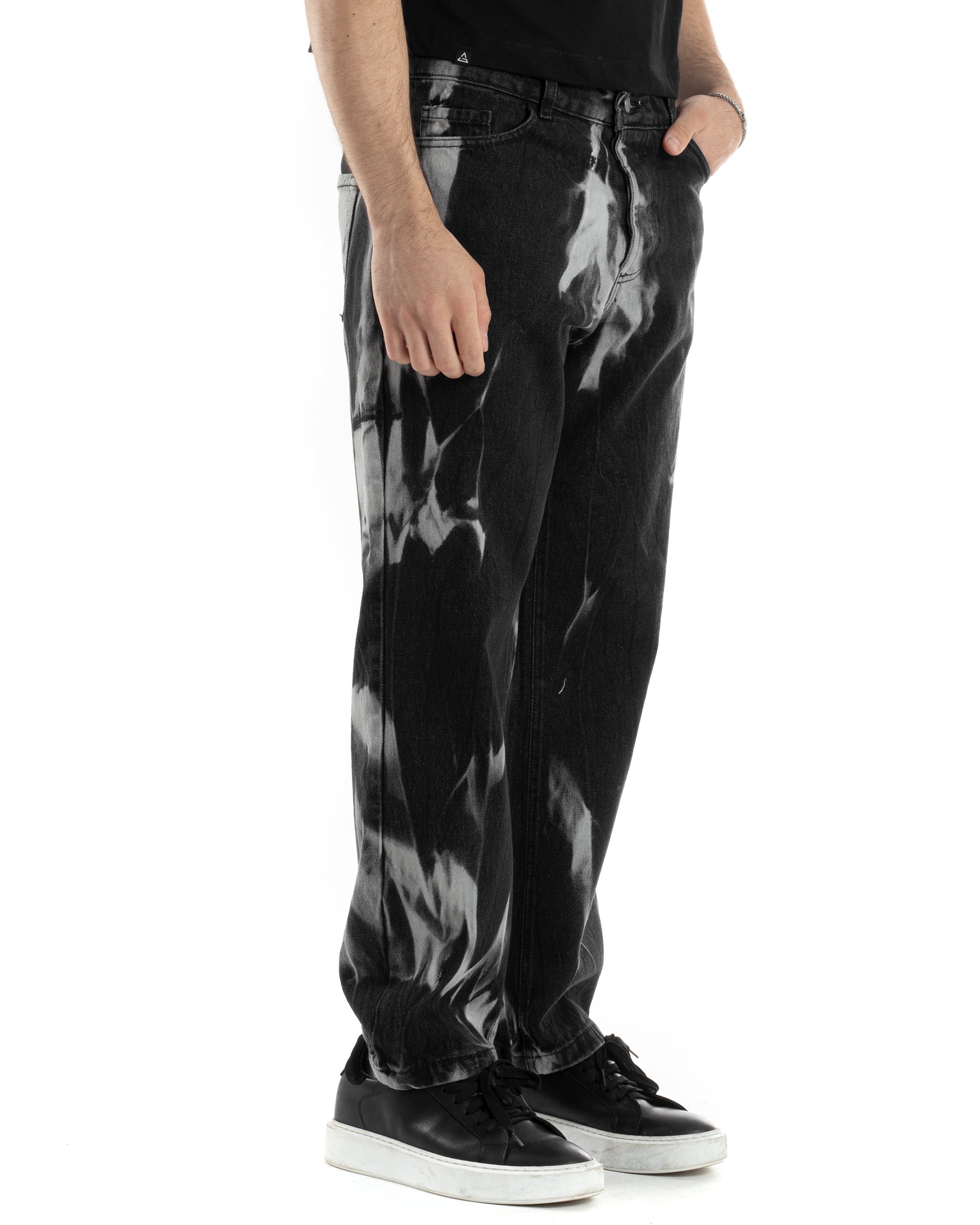 Pantaloni Jeans Uomo Baggy Fit Basic Nero Sfumato Tie-Dye GIOSAL-JS1013A