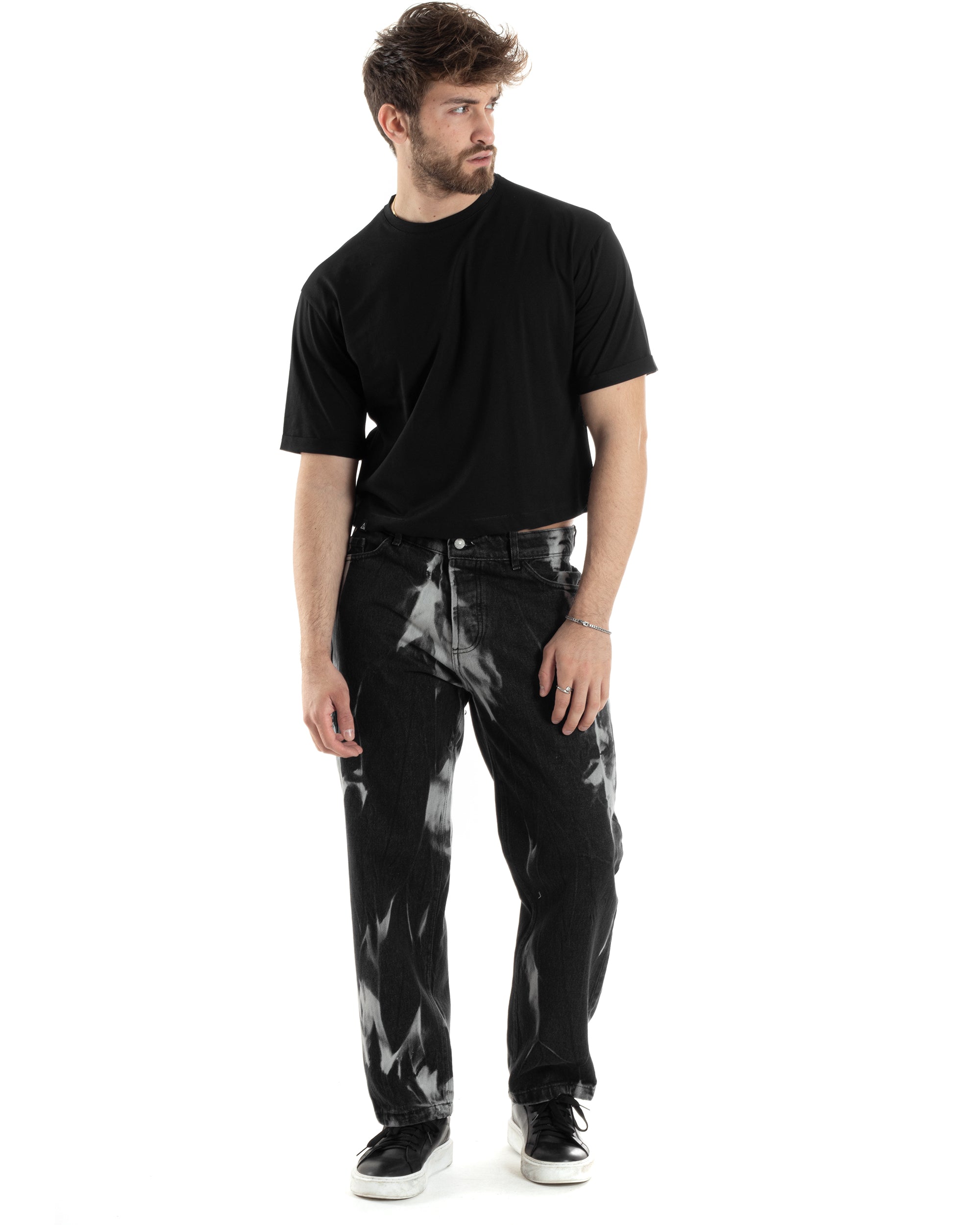 Pantaloni Jeans Uomo Baggy Fit Basic Nero Sfumato Tie-Dye GIOSAL-JS1013A