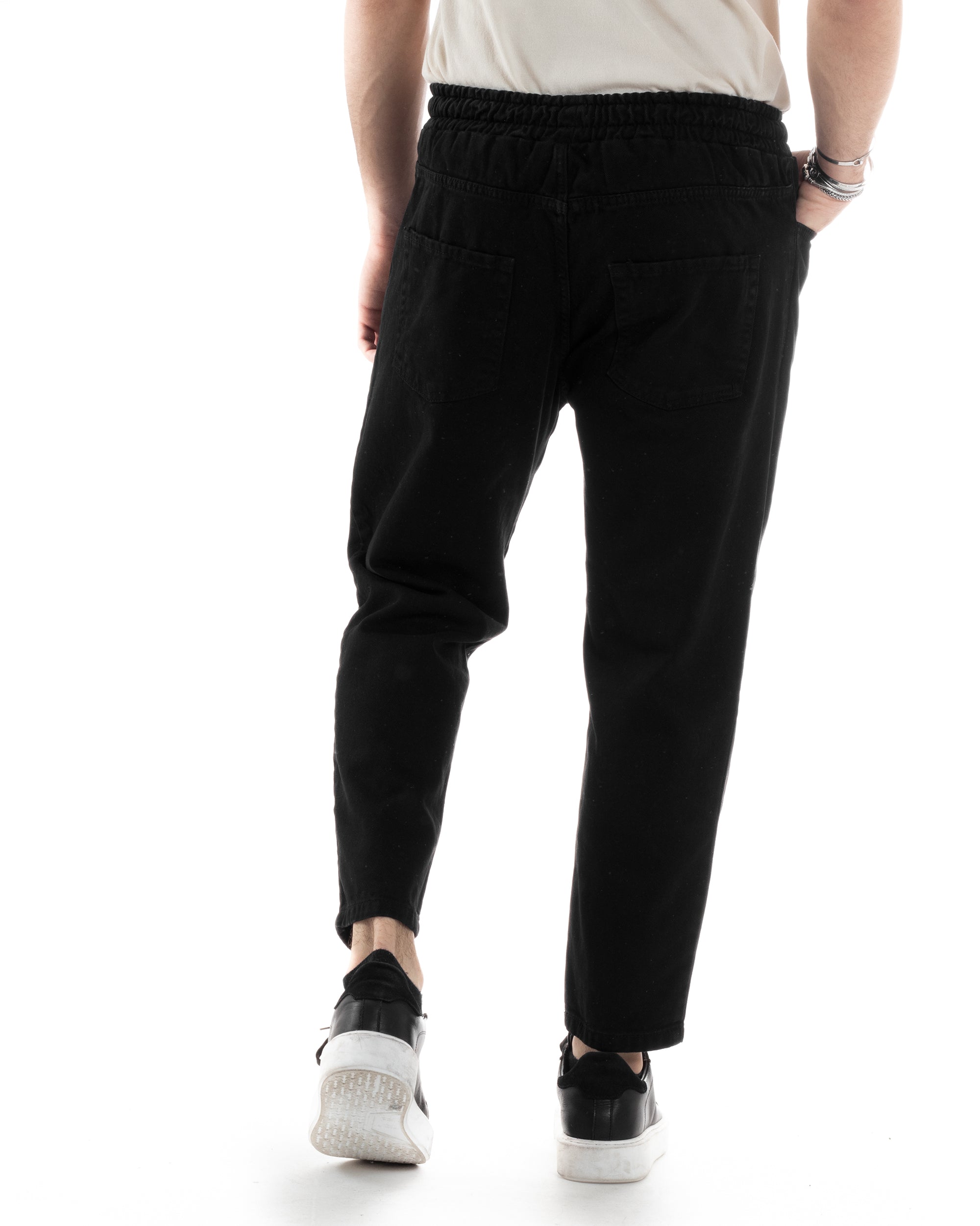 Pantaloni Jeans Uomo Regular Fit Pantalaccio Semplice Jogger Tinta Unita Nero GIOSAL-JS1026A