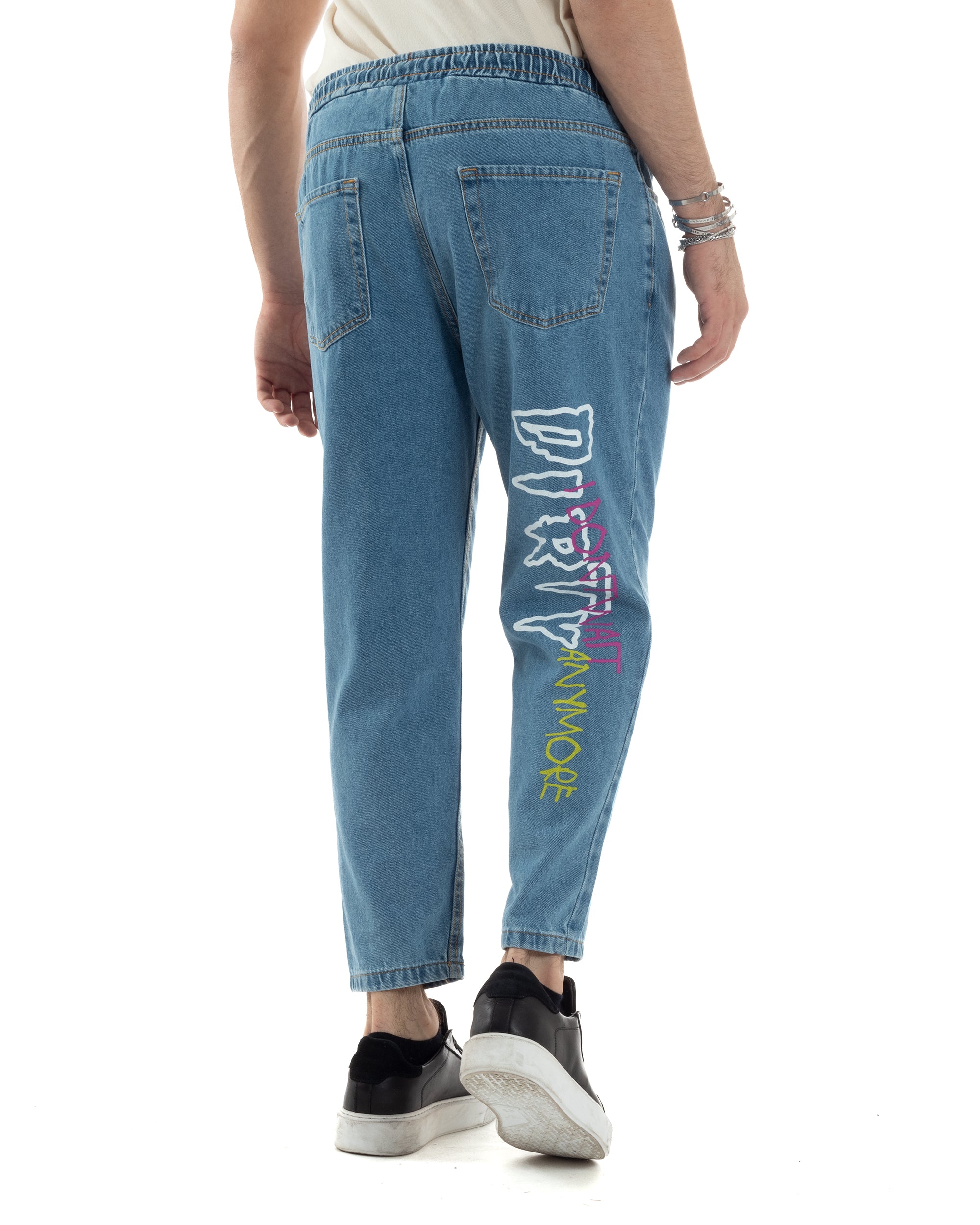 Pantaloni Jeans Uomo Loose Fit Pantalaccio Denim Jogger Con Stampa Casual GIOSAL-JS1030A