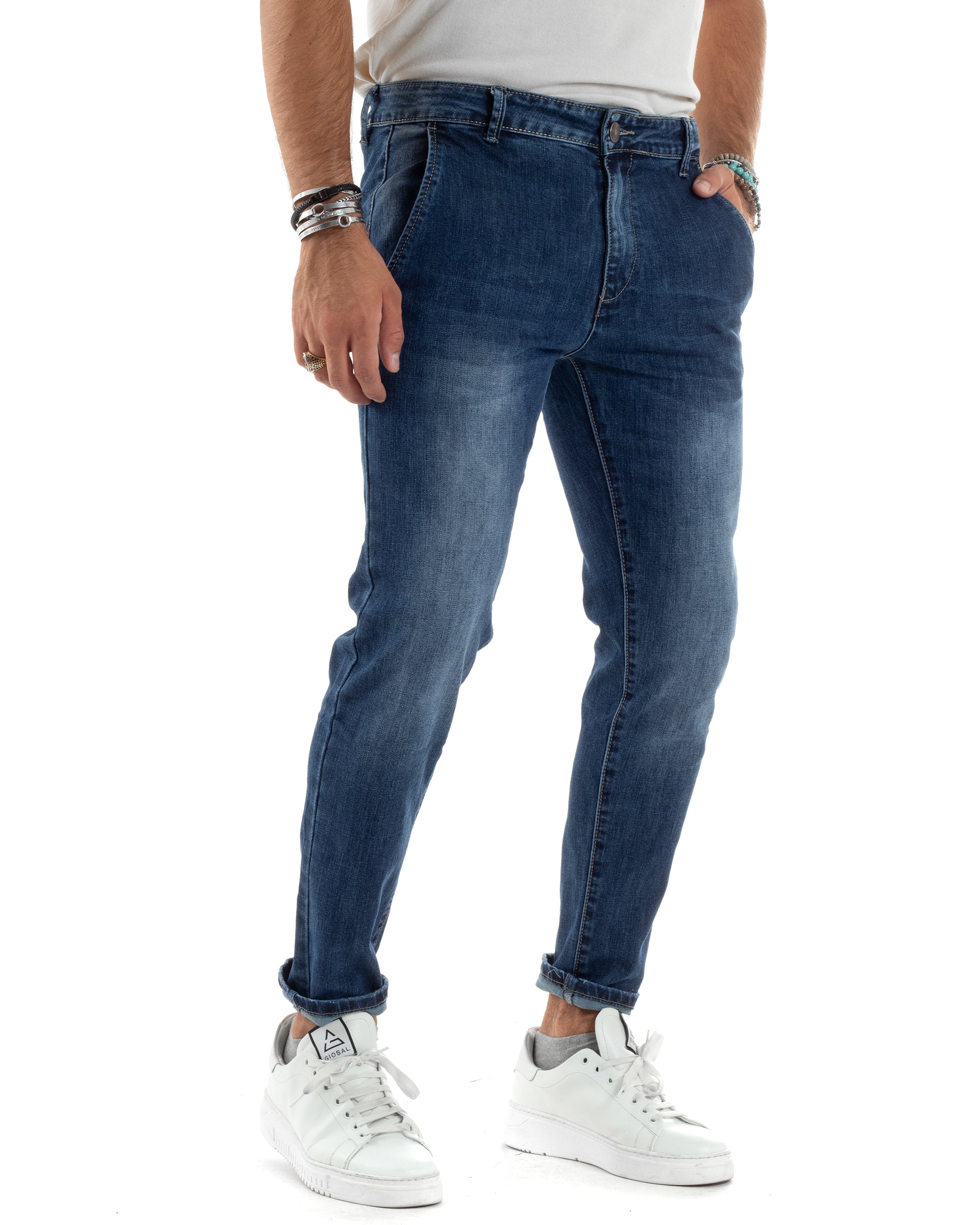 Pantaloni Uomo Jeans Tasche America Slim Fit Capri Denim Blu JS1043A