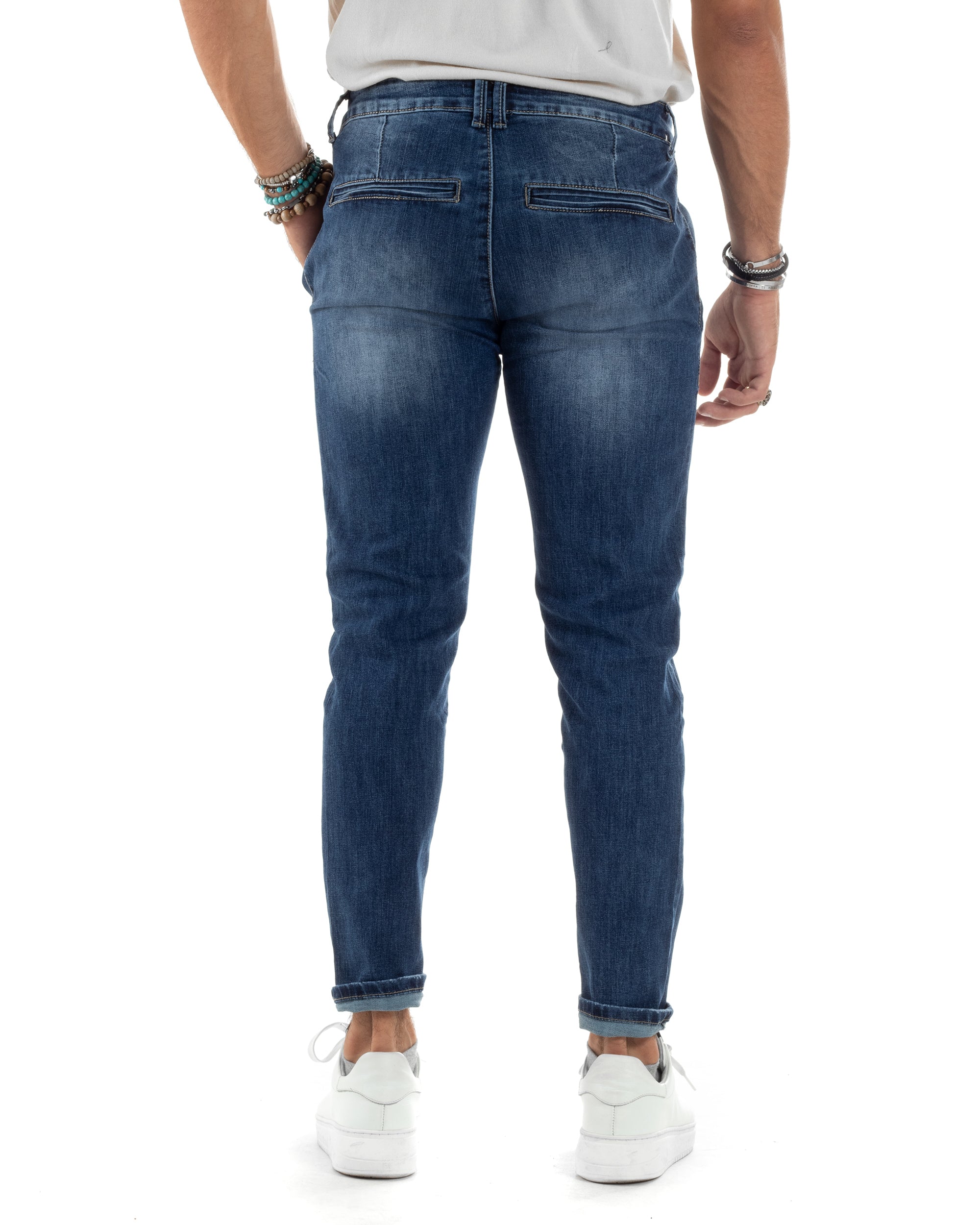 Pantaloni Uomo Jeans Tasche America Slim Fit Capri Denim Blu JS1043A