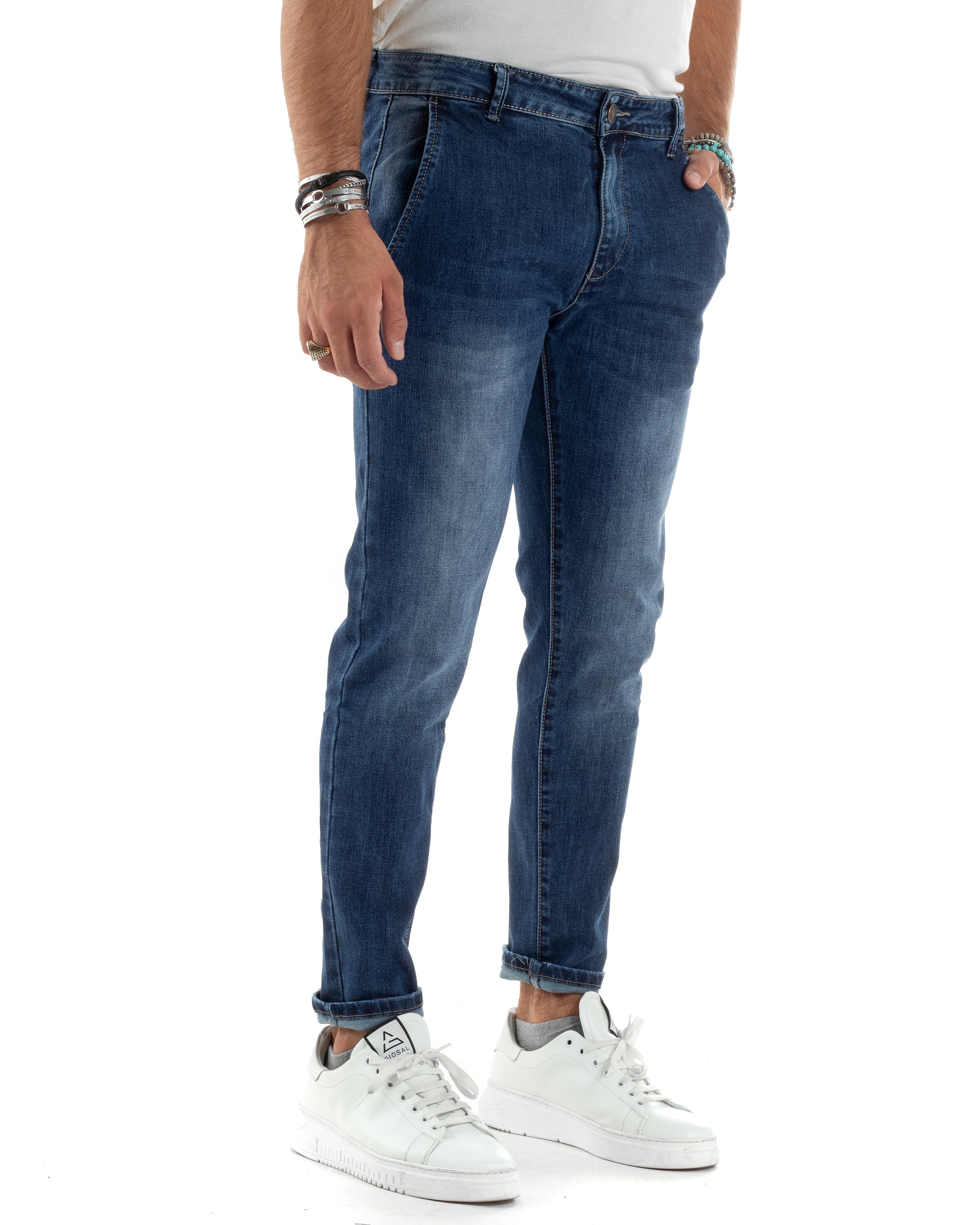 Pantaloni Uomo Jeans Tasche America Slim Fit Capri Denim Blu JS1043A