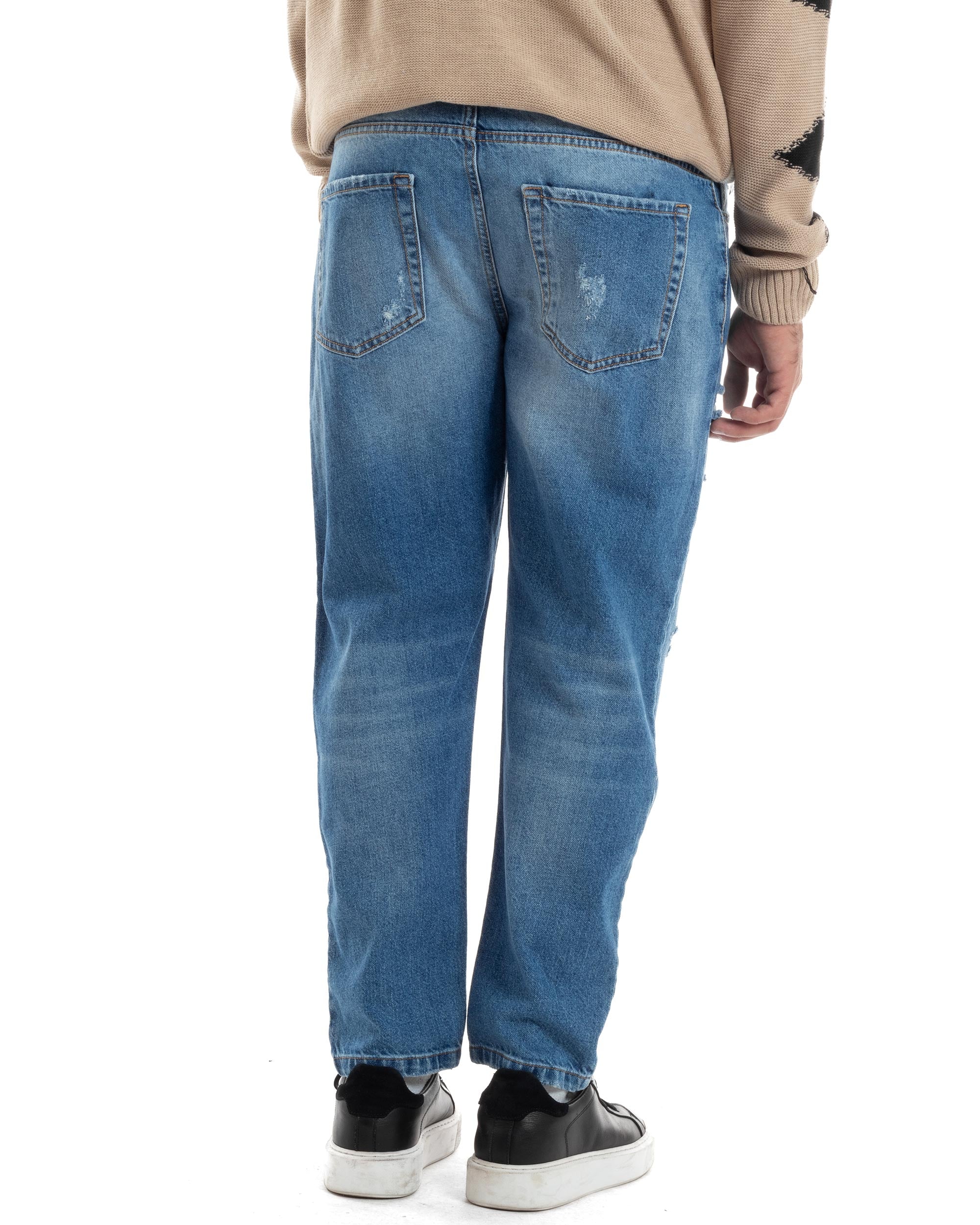 Jeans Uomo Con Rotture Stone Washed Pantaloni Cinque Tasche Cotone Casual Lavaggio Medio Denim GIOSAL-JS1058A
