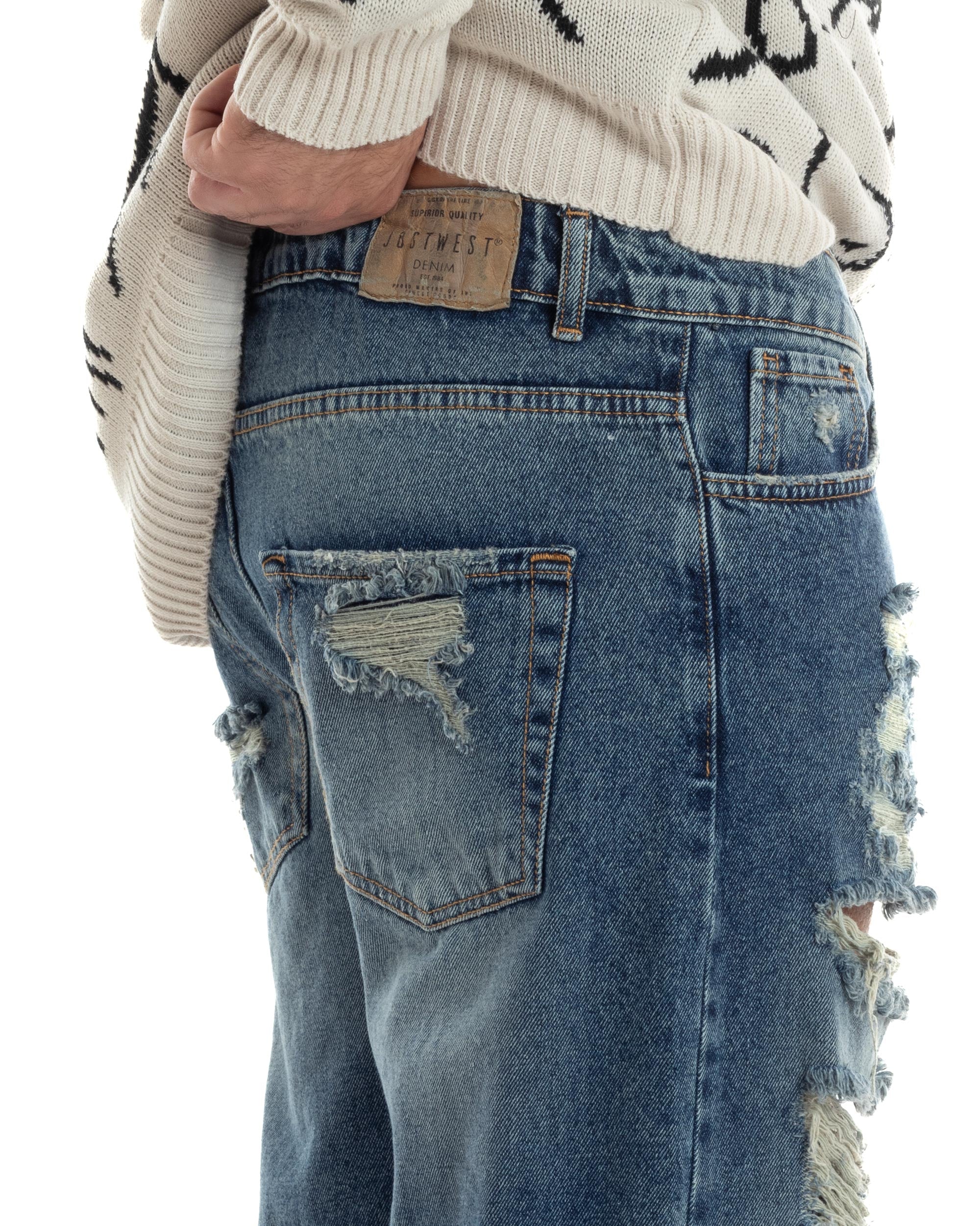 Jeans Uomo Sabbiato Pantaloni Con Rotture Streetwear Cinque Tasche Straight Fit Casual Stone Washed Cotone Denim GIOSAL-JS1059A