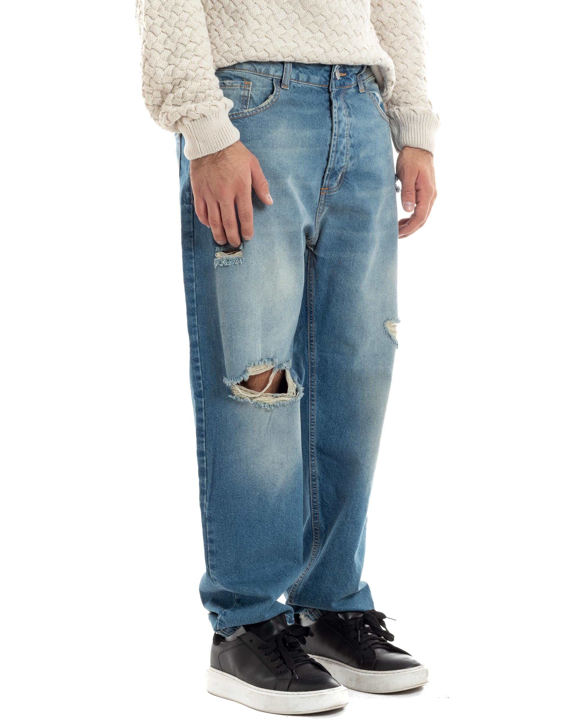 Jeans Uomo Sabbiato Pantaloni Denim Con Rotture Sfrangiato Baggy Stone Washed Casual GIOSAL-JS1060A