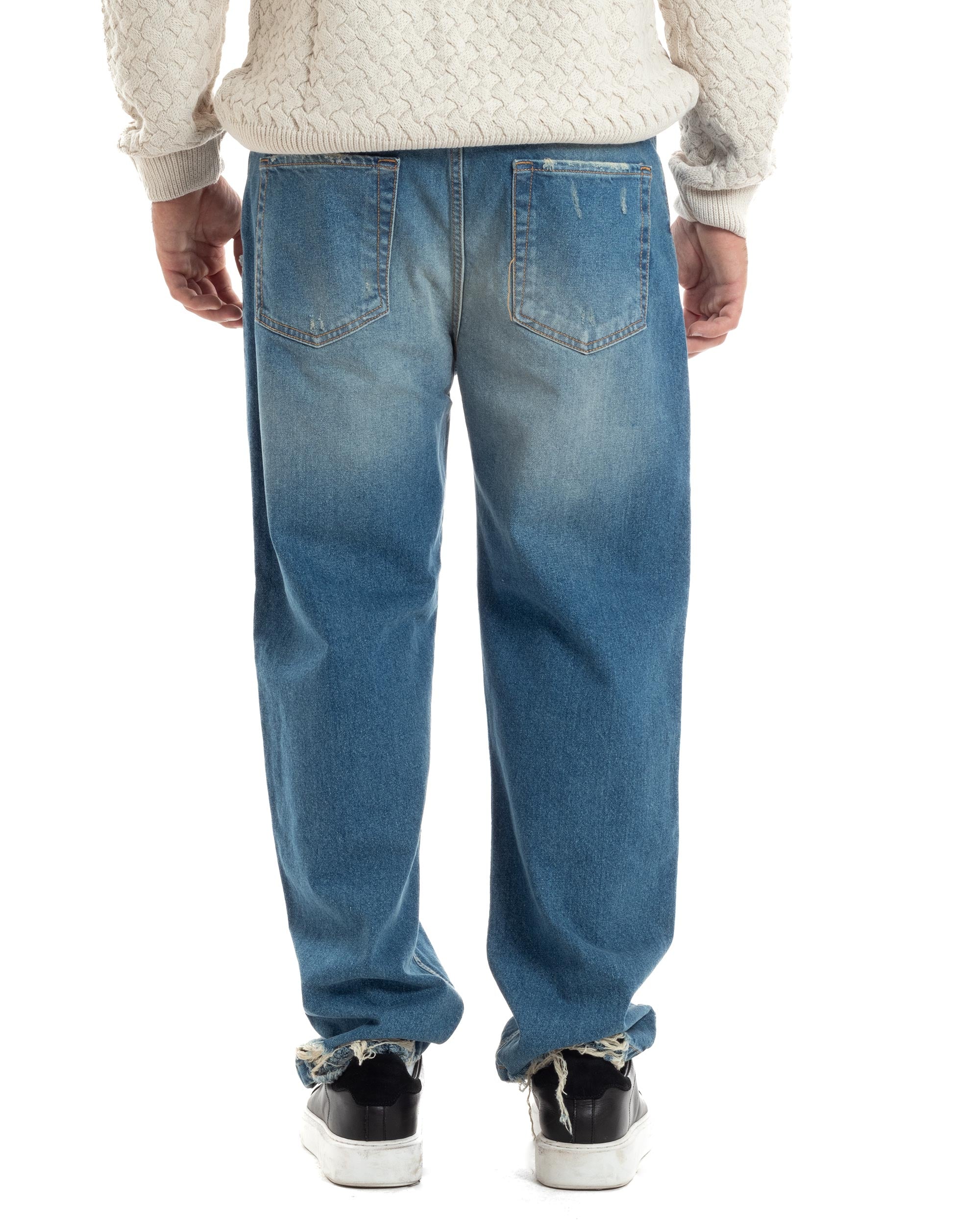 Jeans Uomo Sabbiato Pantaloni Denim Con Rotture Sfrangiato Baggy Stone Washed Casual GIOSAL-JS1060A