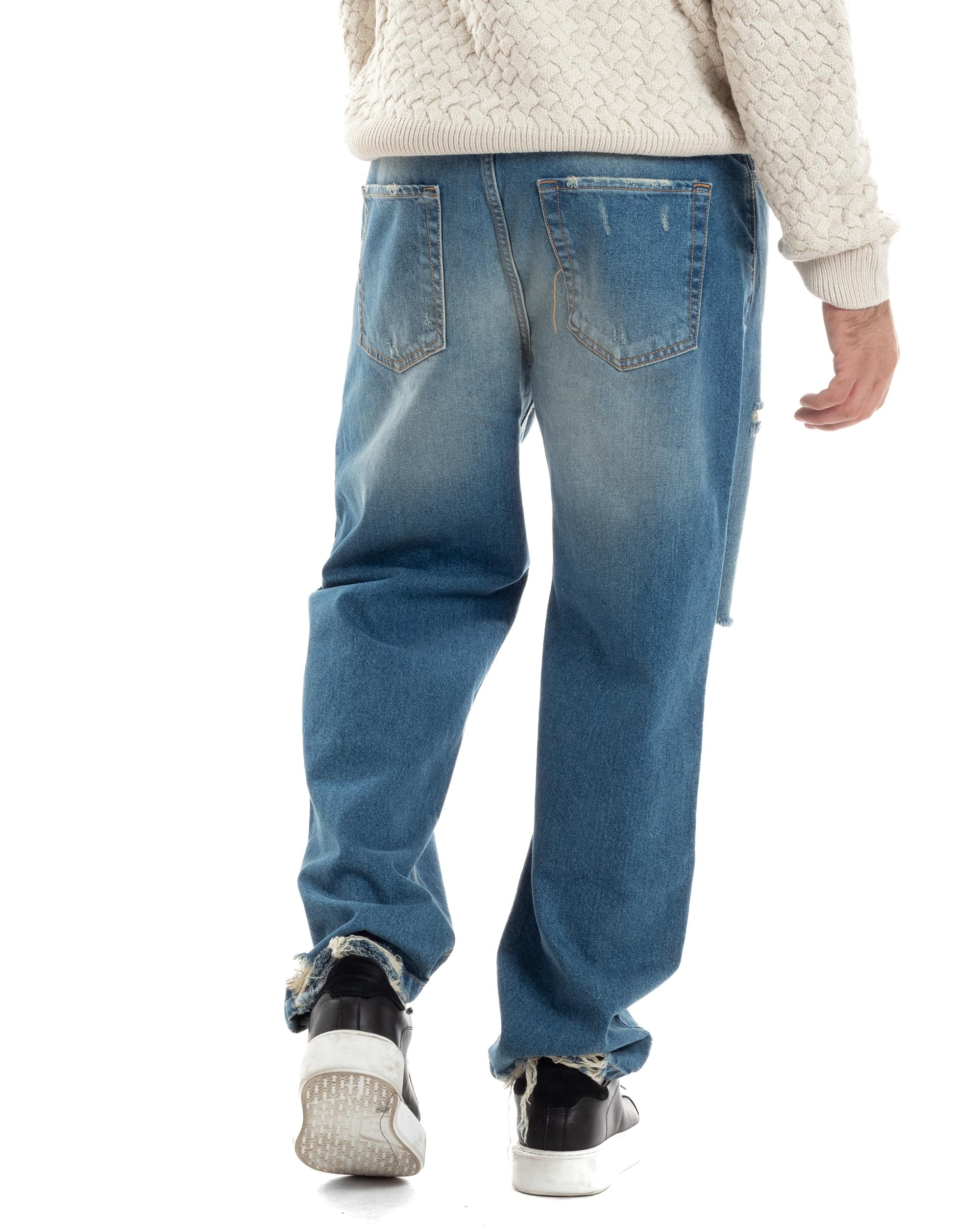 Jeans Uomo Sabbiato Pantaloni Denim Con Rotture Sfrangiato Baggy Stone Washed Casual GIOSAL-JS1060A