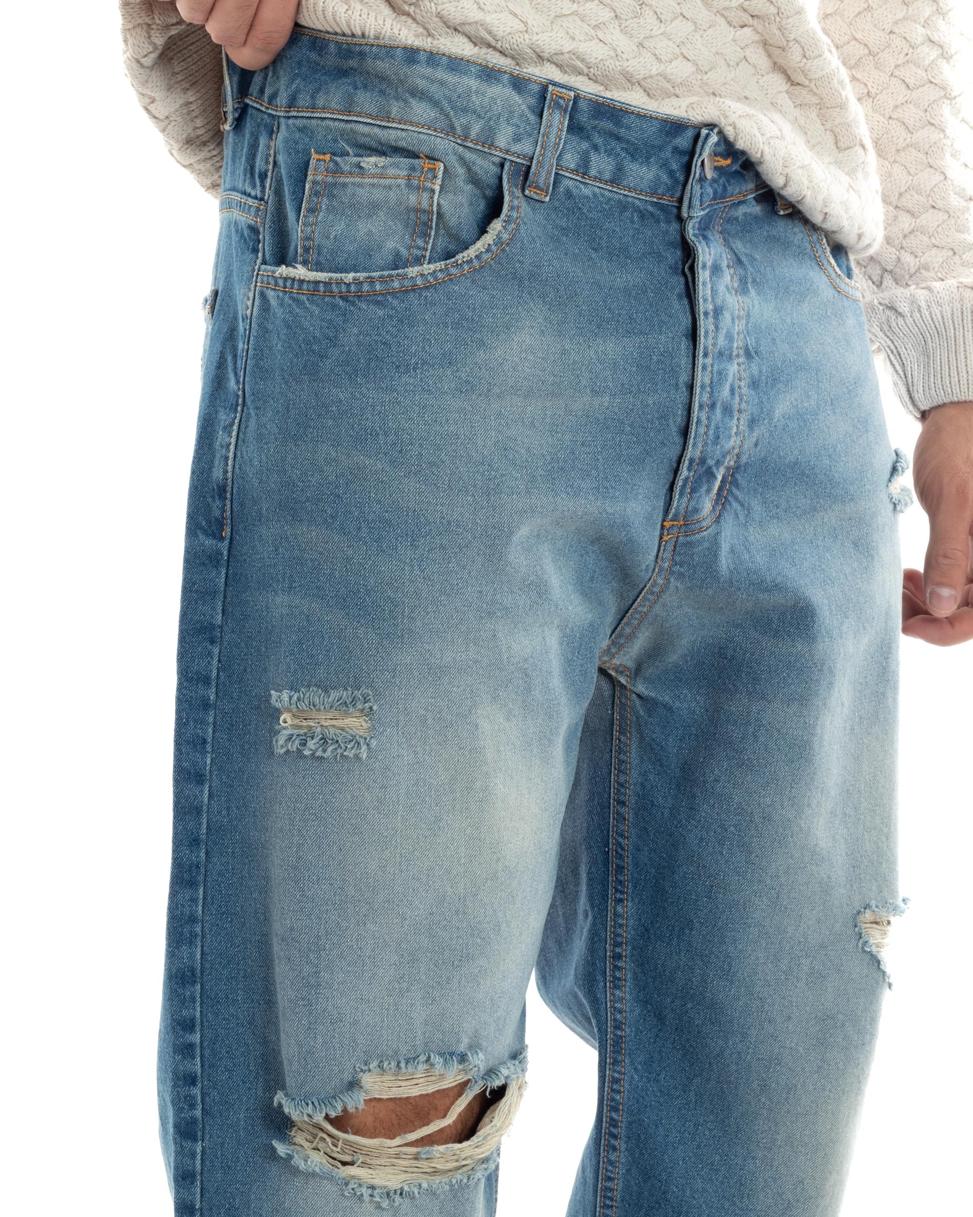 Jeans Uomo Sabbiato Pantaloni Denim Con Rotture Sfrangiato Baggy Stone Washed Casual GIOSAL-JS1060A