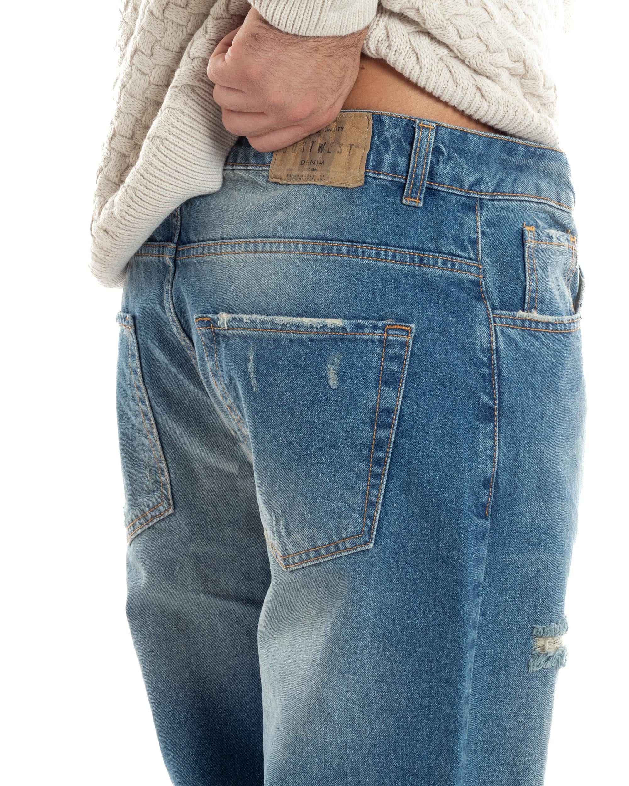Jeans Uomo Sabbiato Pantaloni Denim Con Rotture Sfrangiato Baggy Stone Washed Casual GIOSAL-JS1060A