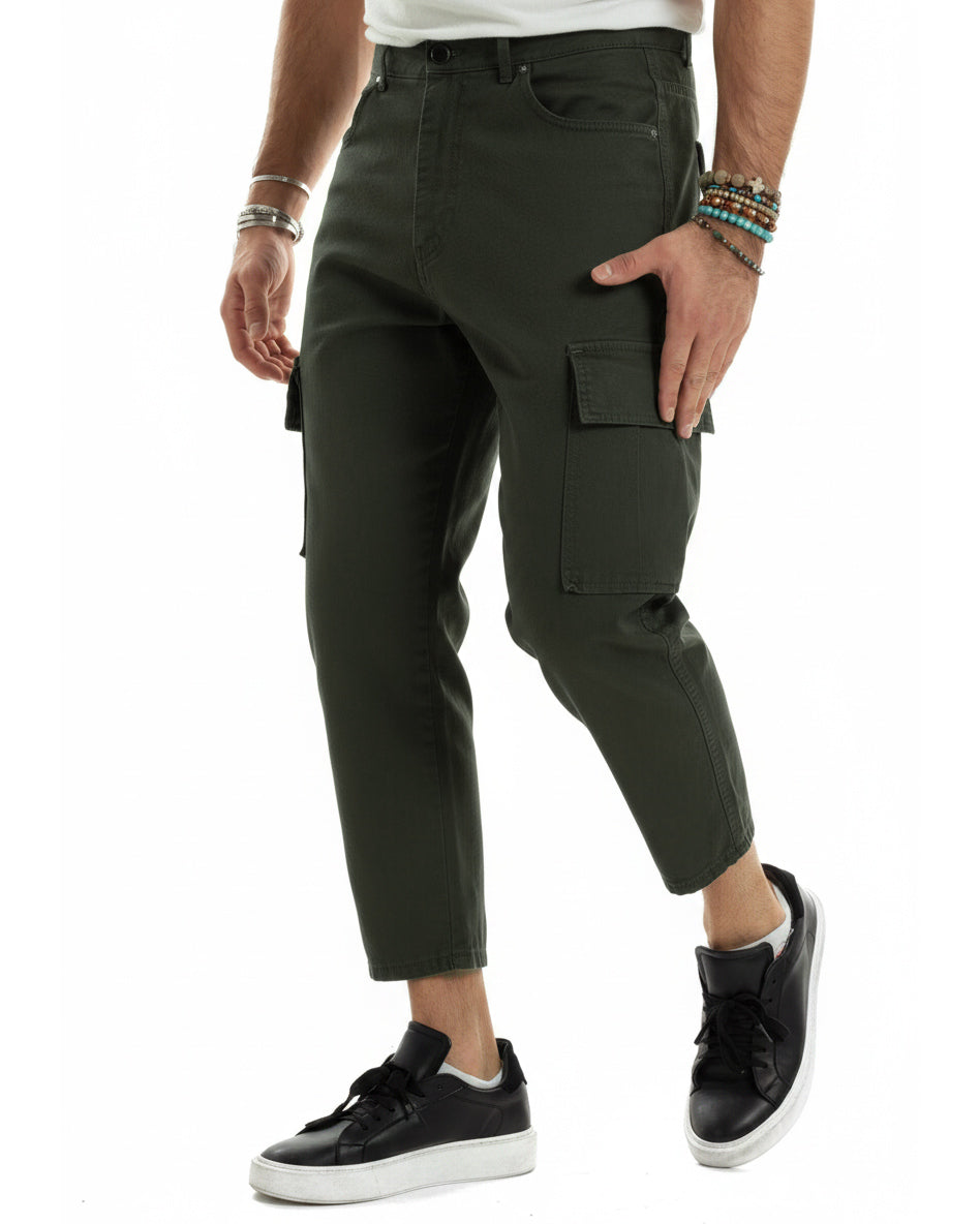 Herren-Cargojeans, knöchellang, lockere Passform, lässige Basic-Hose mit Taschen, Armeegrün, GIOSAL-JS1062A