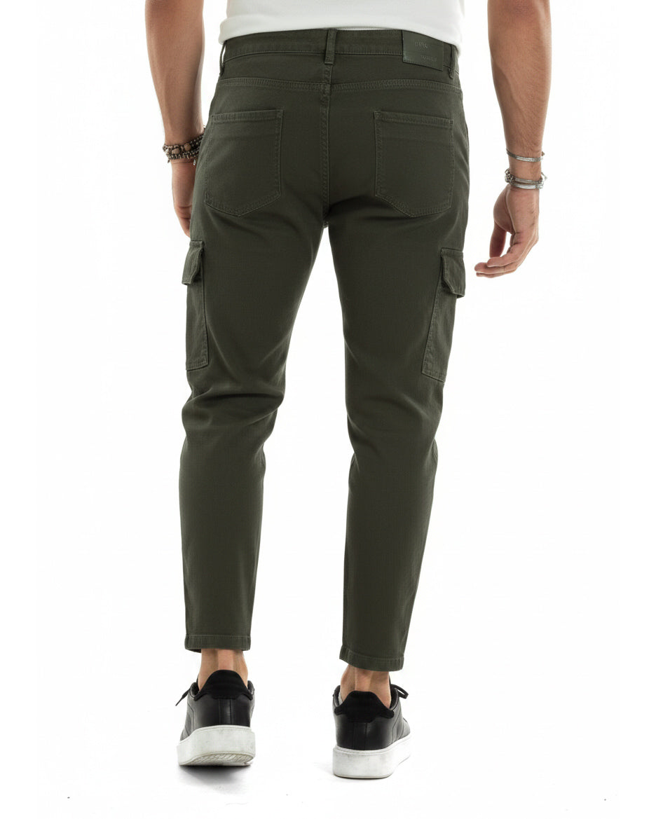 Herren-Cargojeans, knöchellang, lockere Passform, lässige Basic-Hose mit Taschen, Armeegrün, GIOSAL-JS1062A