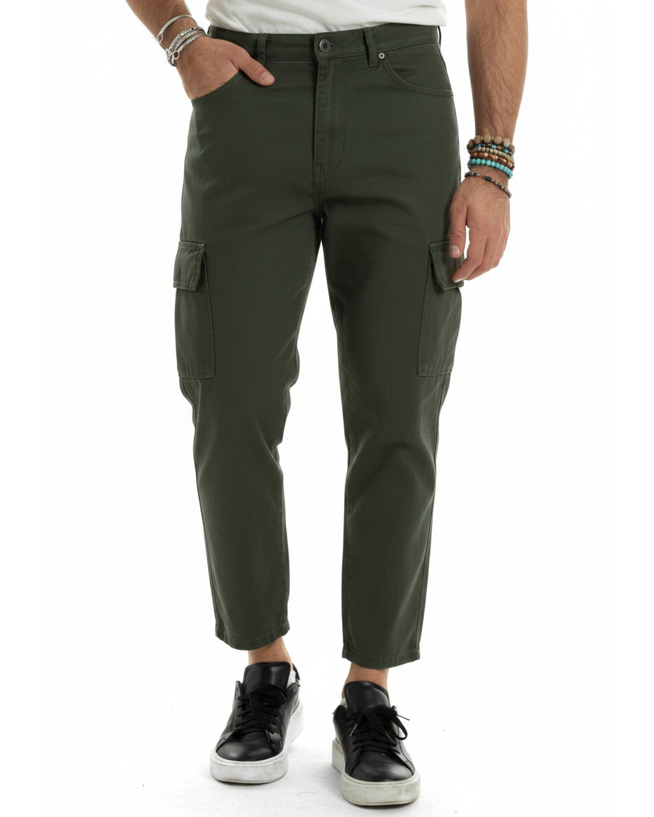 Herren-Cargojeans, knöchellang, lockere Passform, lässige Basic-Hose mit Taschen, Armeegrün, GIOSAL-JS1062A