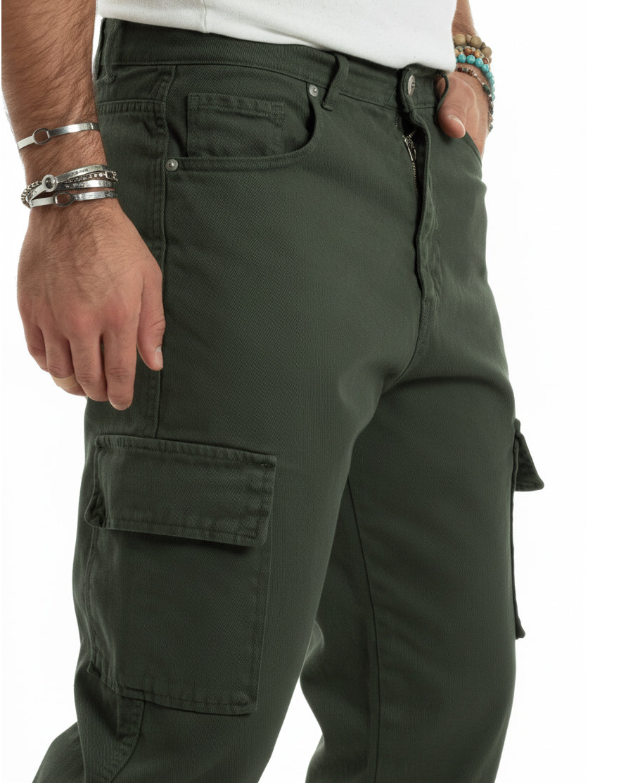Herren-Cargojeans, knöchellang, lockere Passform, lässige Basic-Hose mit Taschen, Armeegrün, GIOSAL-JS1062A