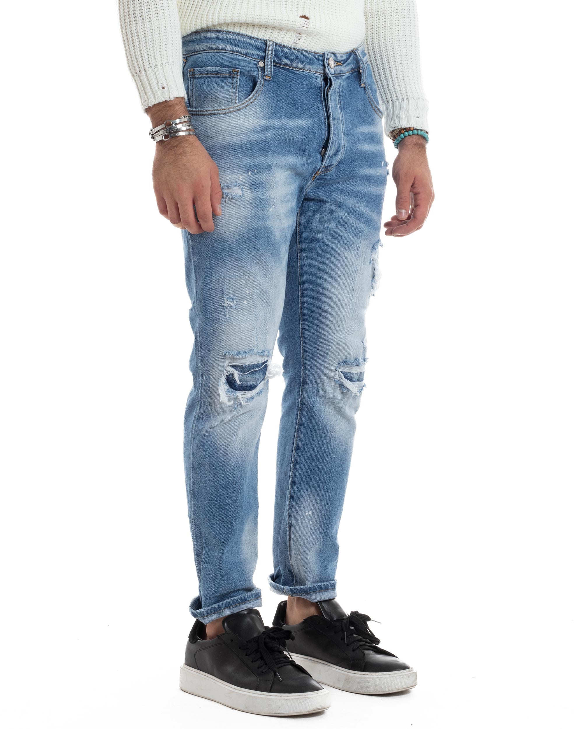 Jeans Uomo Cinque Tasche Sfumato Con Rotture Slim Fit Casual Denim Chiaro GIOSAL-JS1066A