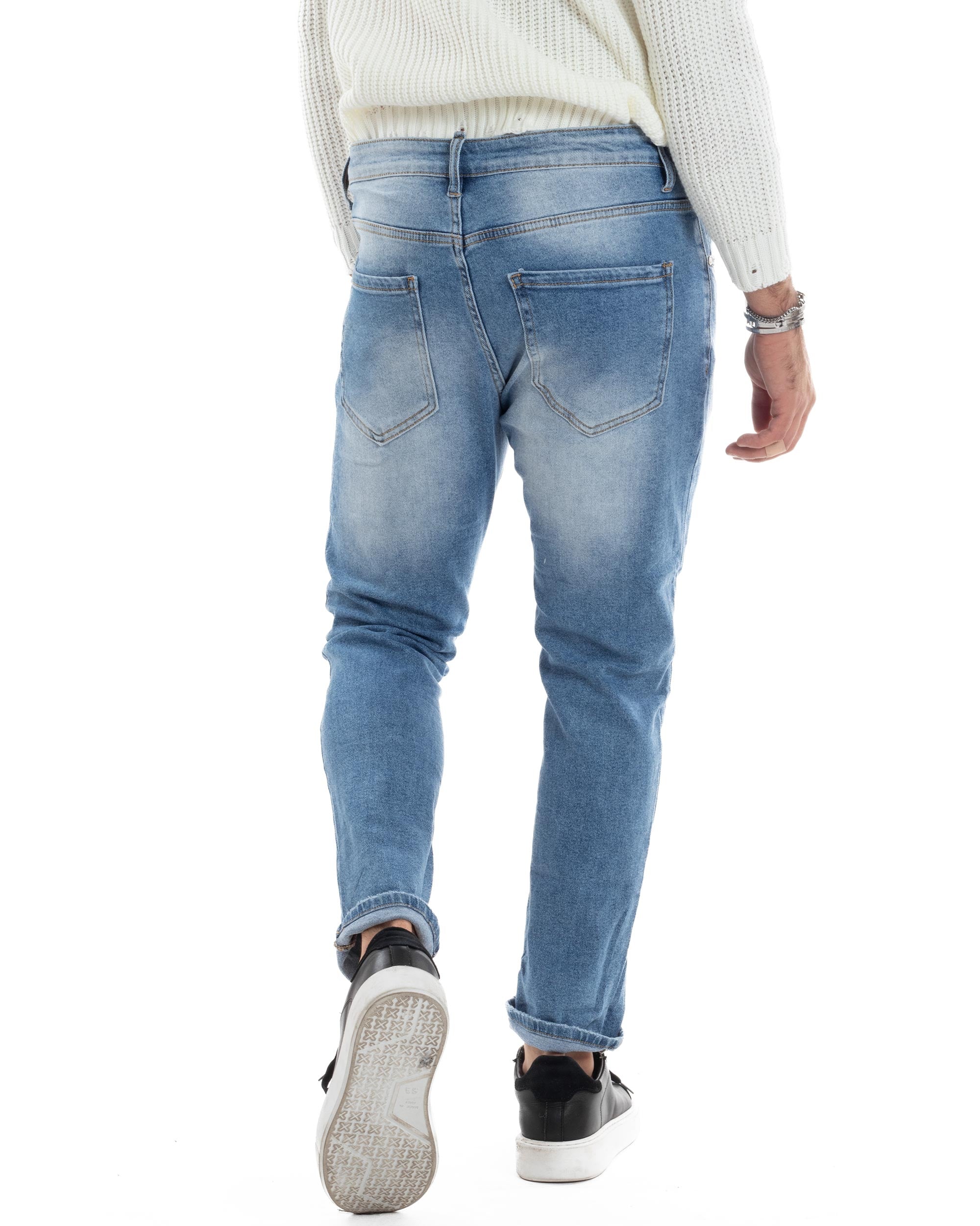 Jeans Uomo Cinque Tasche Sfumato Con Rotture Slim Fit Casual Denim Chiaro GIOSAL-JS1066A