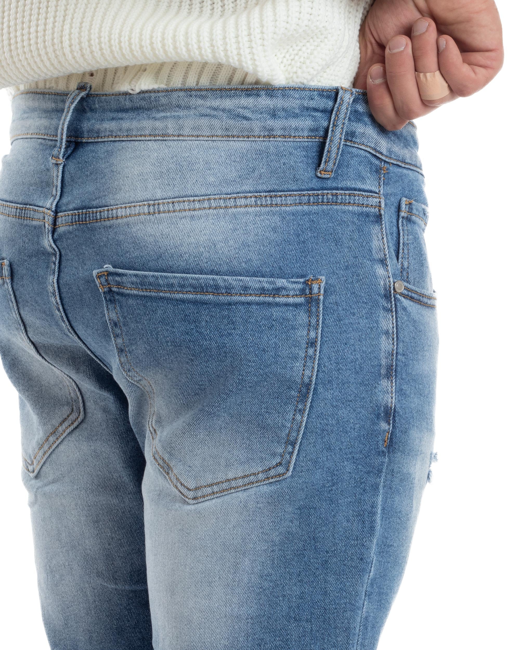Jeans Uomo Cinque Tasche Sfumato Con Rotture Slim Fit Casual Denim Chiaro GIOSAL-JS1066A