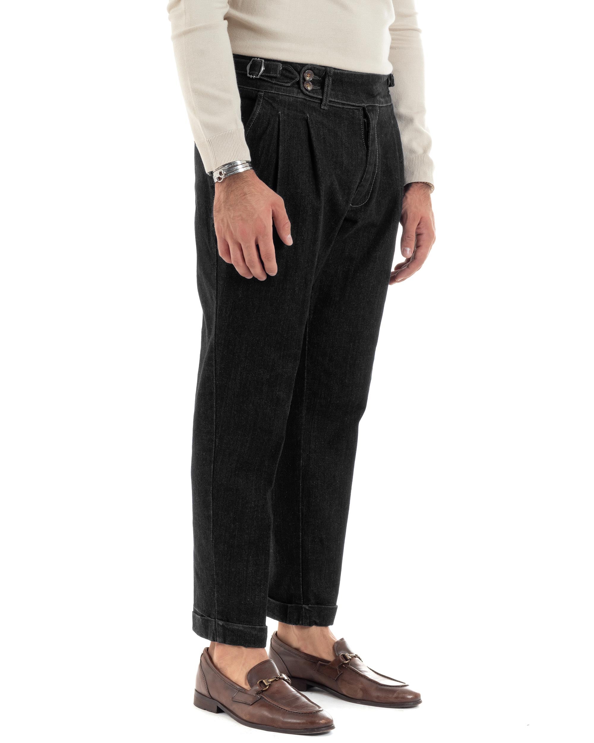 Jeans Uomo Denim Tasca America Pantaloni Uomo Classico Con Pinces Vita Alta Gurkha Pants Abbottonatura Allungata Fibbie Casual Nero GIOSAL-JS1069A