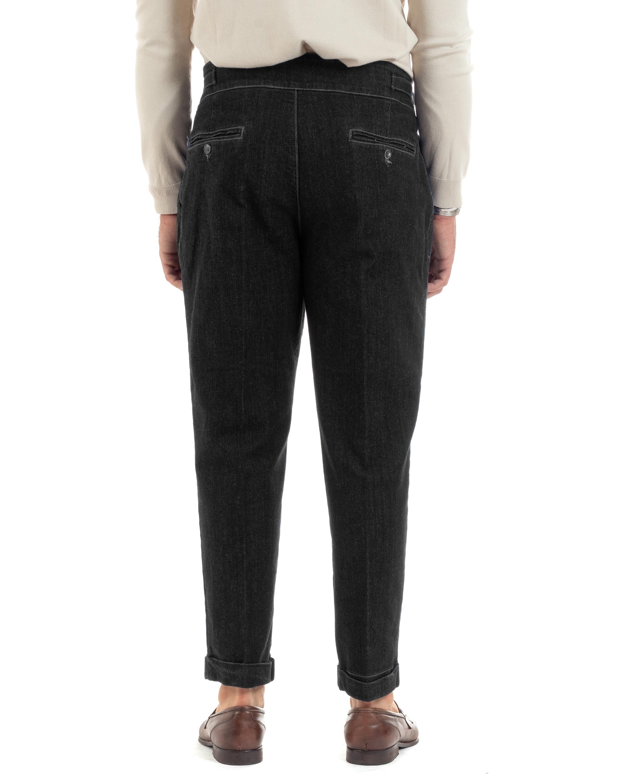 Jeans Uomo Denim Tasca America Pantaloni Uomo Classico Con Pinces Vita Alta Gurkha Pants Abbottonatura Allungata Fibbie Casual Nero GIOSAL-JS1069A
