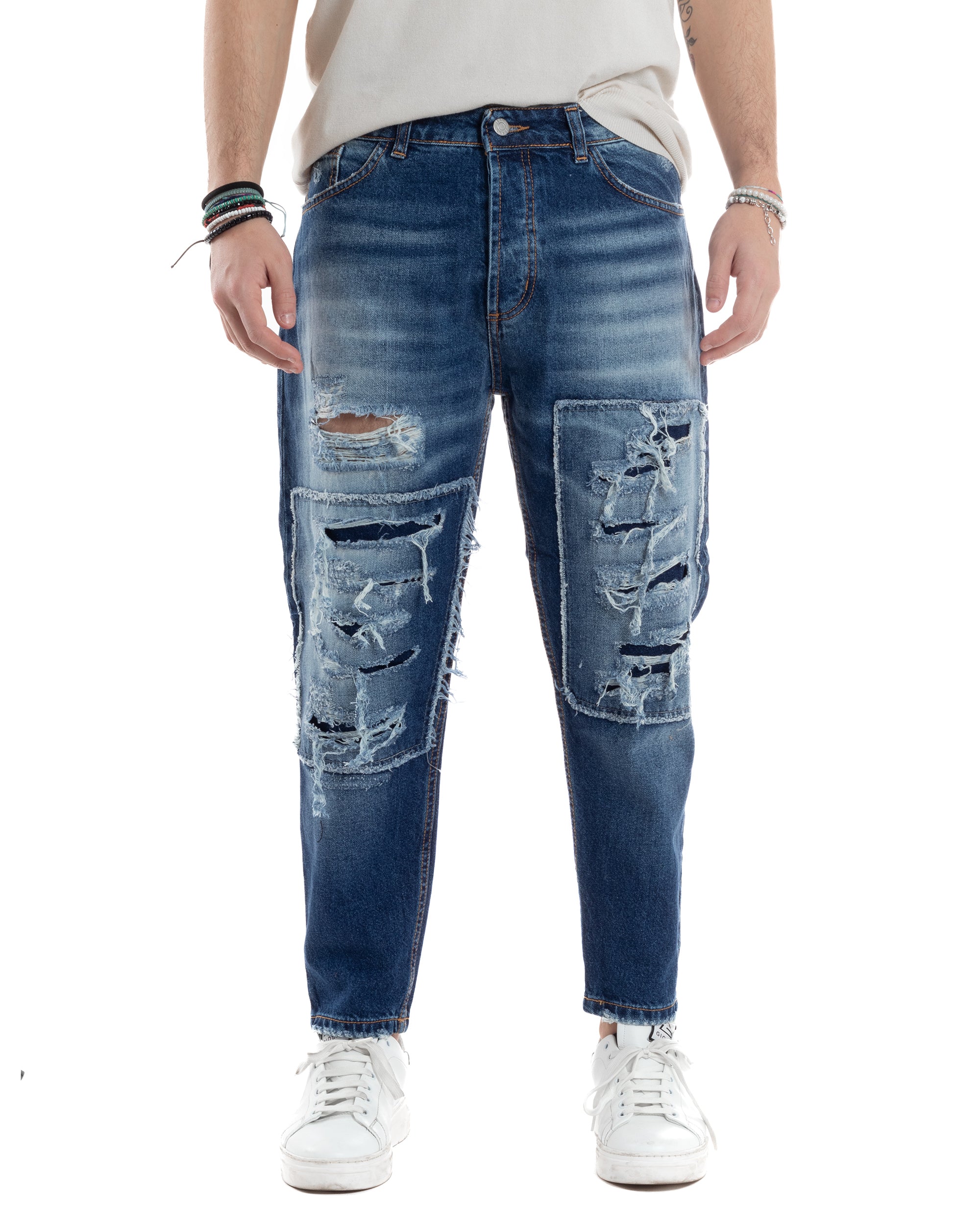 Jeans Uomo Cinque Tasche Stone Washed Con Rotture Comodo Regular Fit Casual Denim GIOSAL-JS1071A