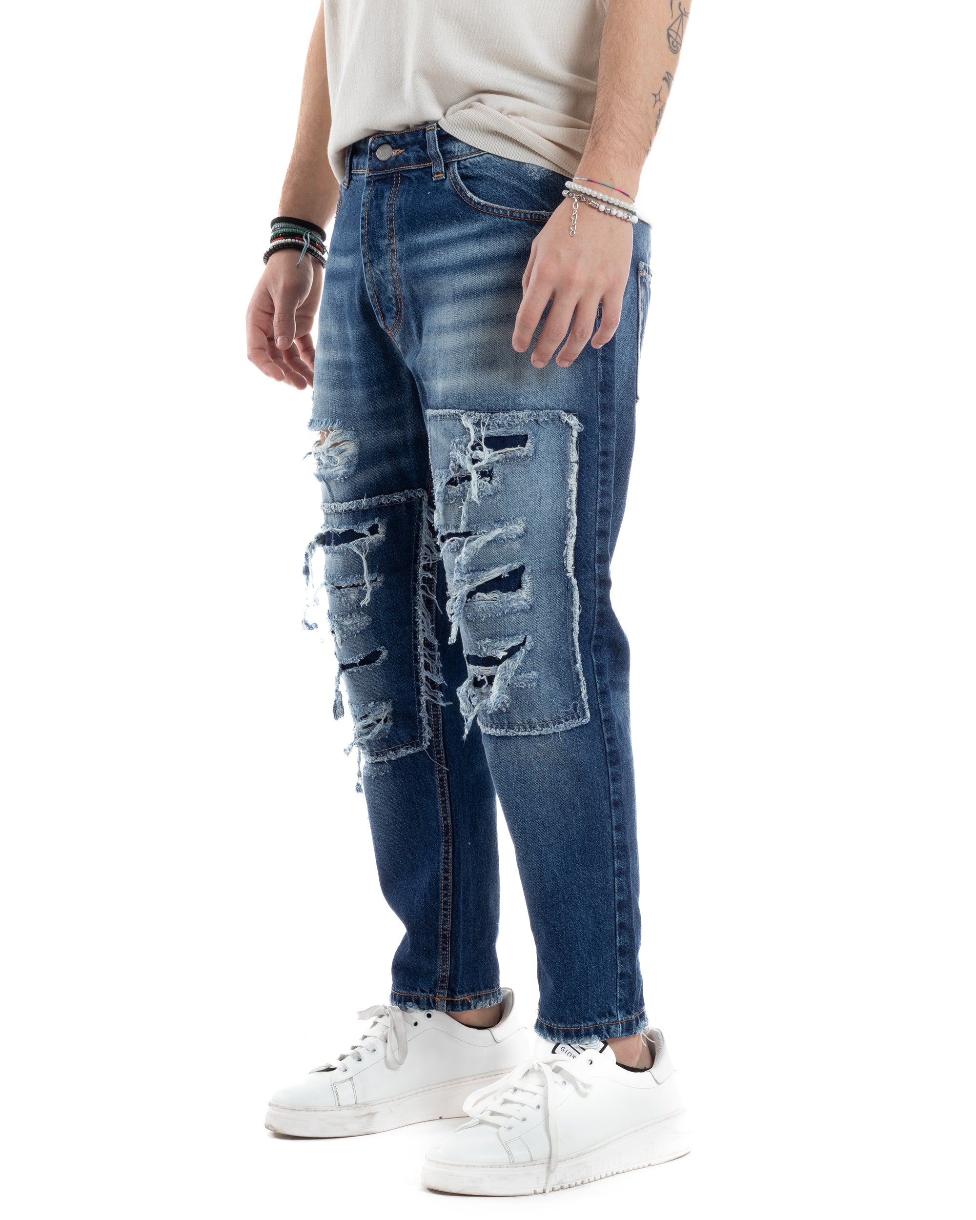 Jeans Uomo Cinque Tasche Stone Washed Con Rotture Comodo Regular Fit Casual Denim GIOSAL-JS1071A