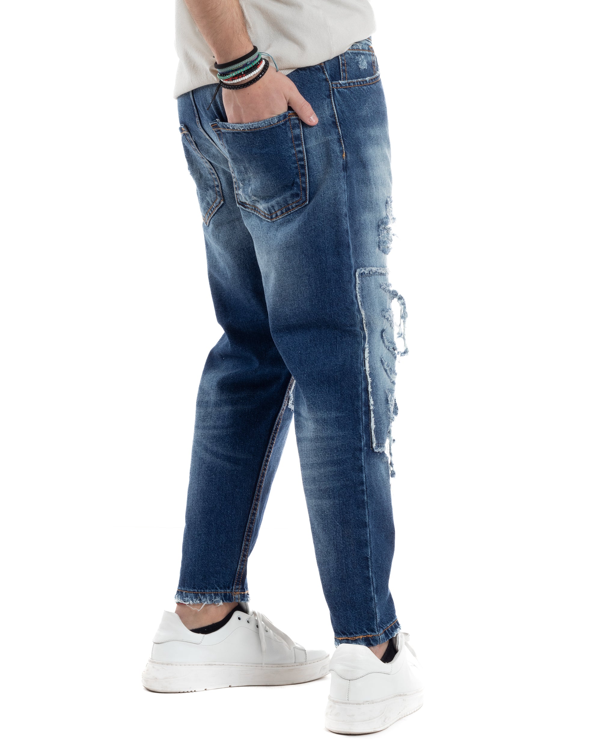 Jeans Uomo Cinque Tasche Stone Washed Con Rotture Comodo Regular Fit Casual Denim GIOSAL-JS1071A