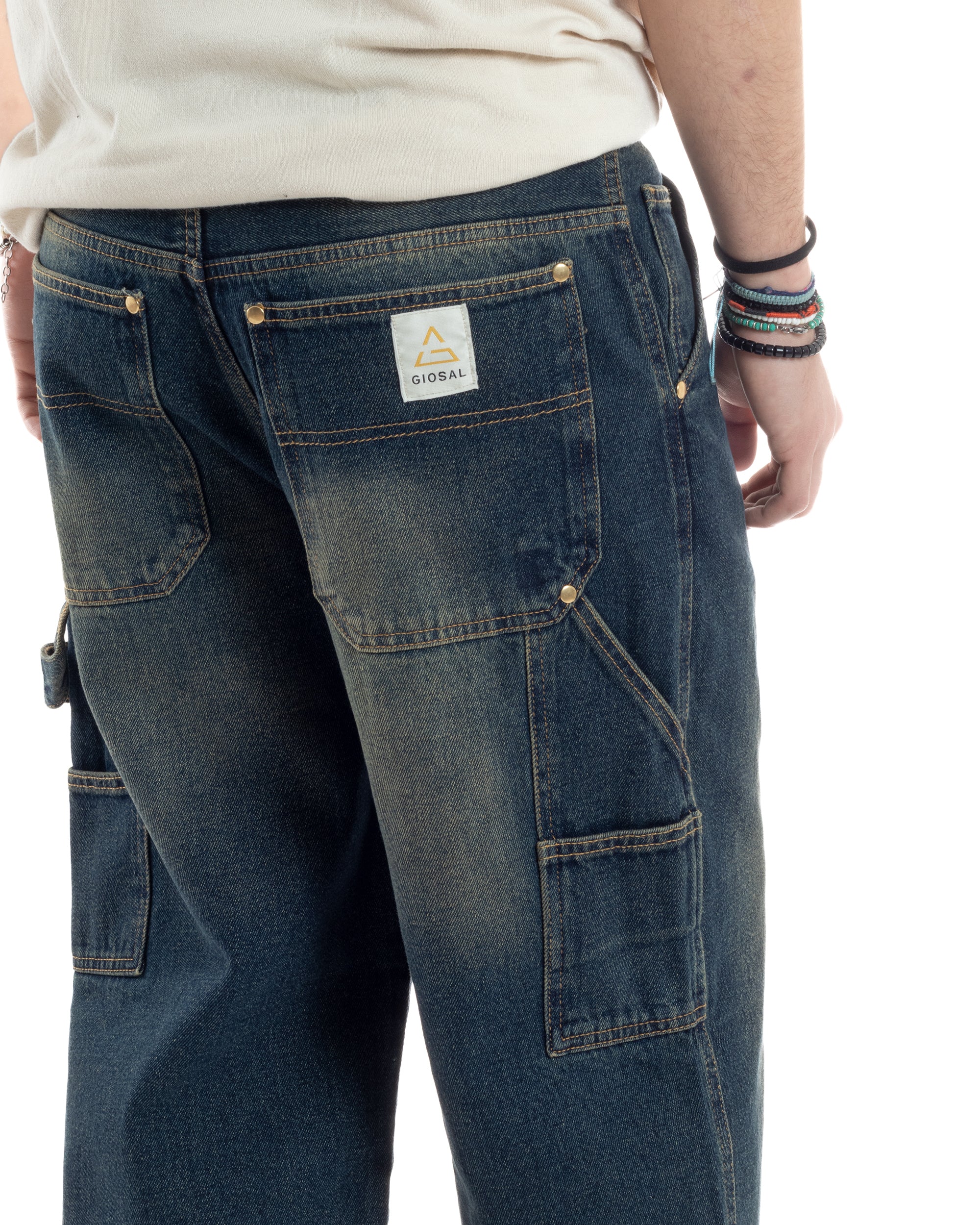 Jeans Uomo Pantaloni Baggy Carpenter Worker Cinque Tasche Comodo Basic Wide Fit Denim Sabbiato GIOSAL-JS1072A