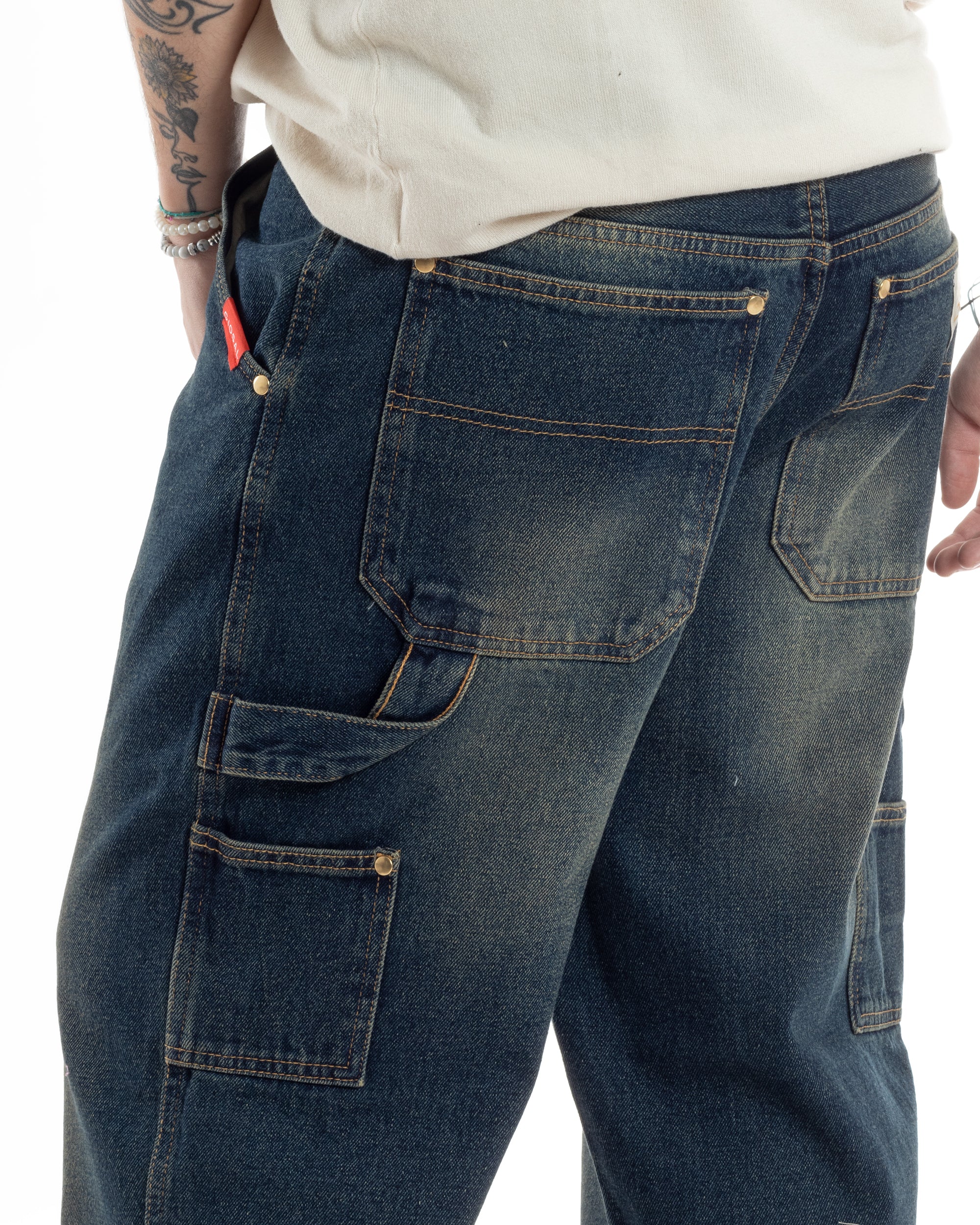 Jeans Uomo Pantaloni Baggy Carpenter Worker Cinque Tasche Comodo Basic Wide Fit Denim Sabbiato GIOSAL-JS1072A