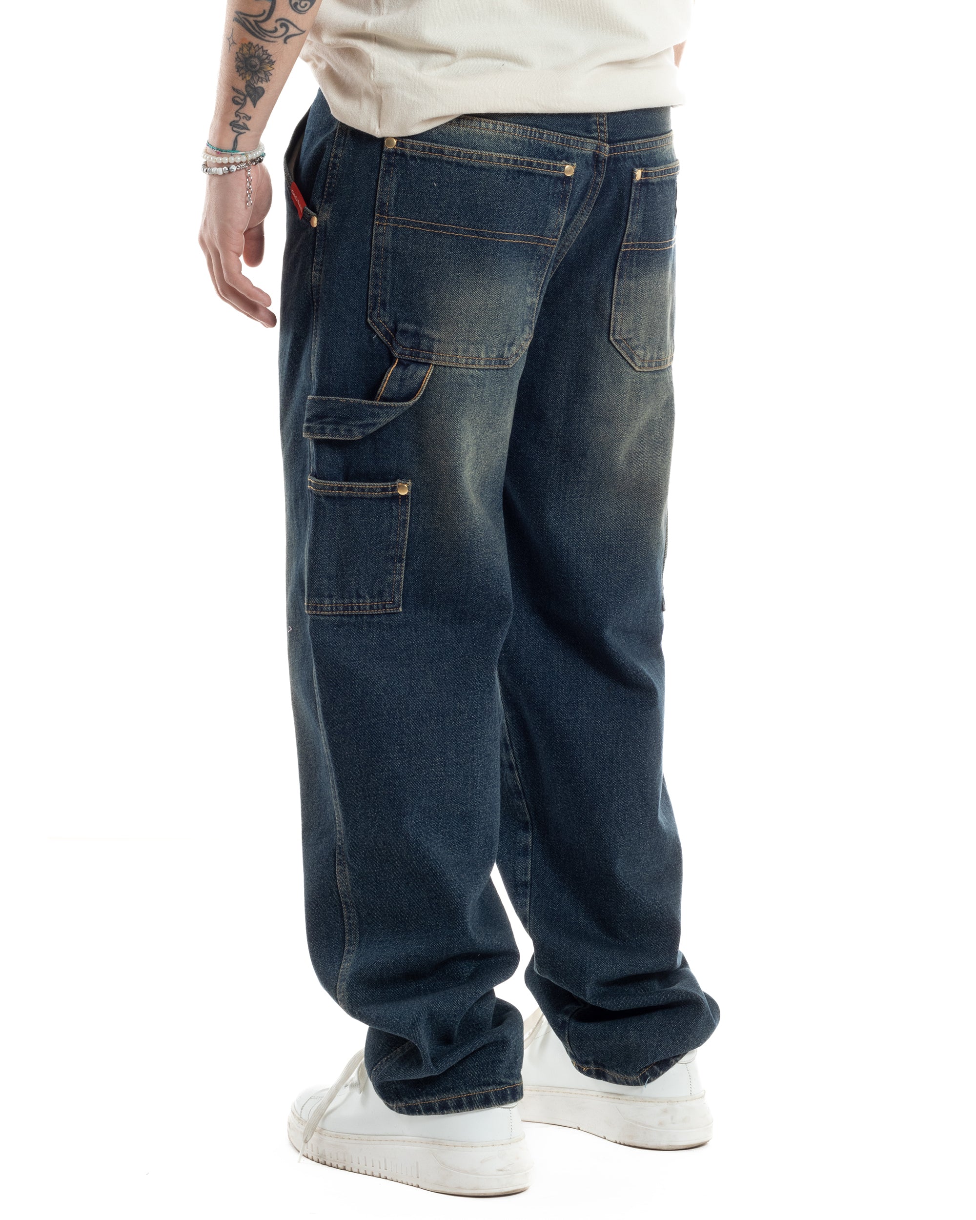 Jeans Uomo Pantaloni Baggy Carpenter Worker Cinque Tasche Comodo Basic Wide Fit Denim Sabbiato GIOSAL-JS1072A