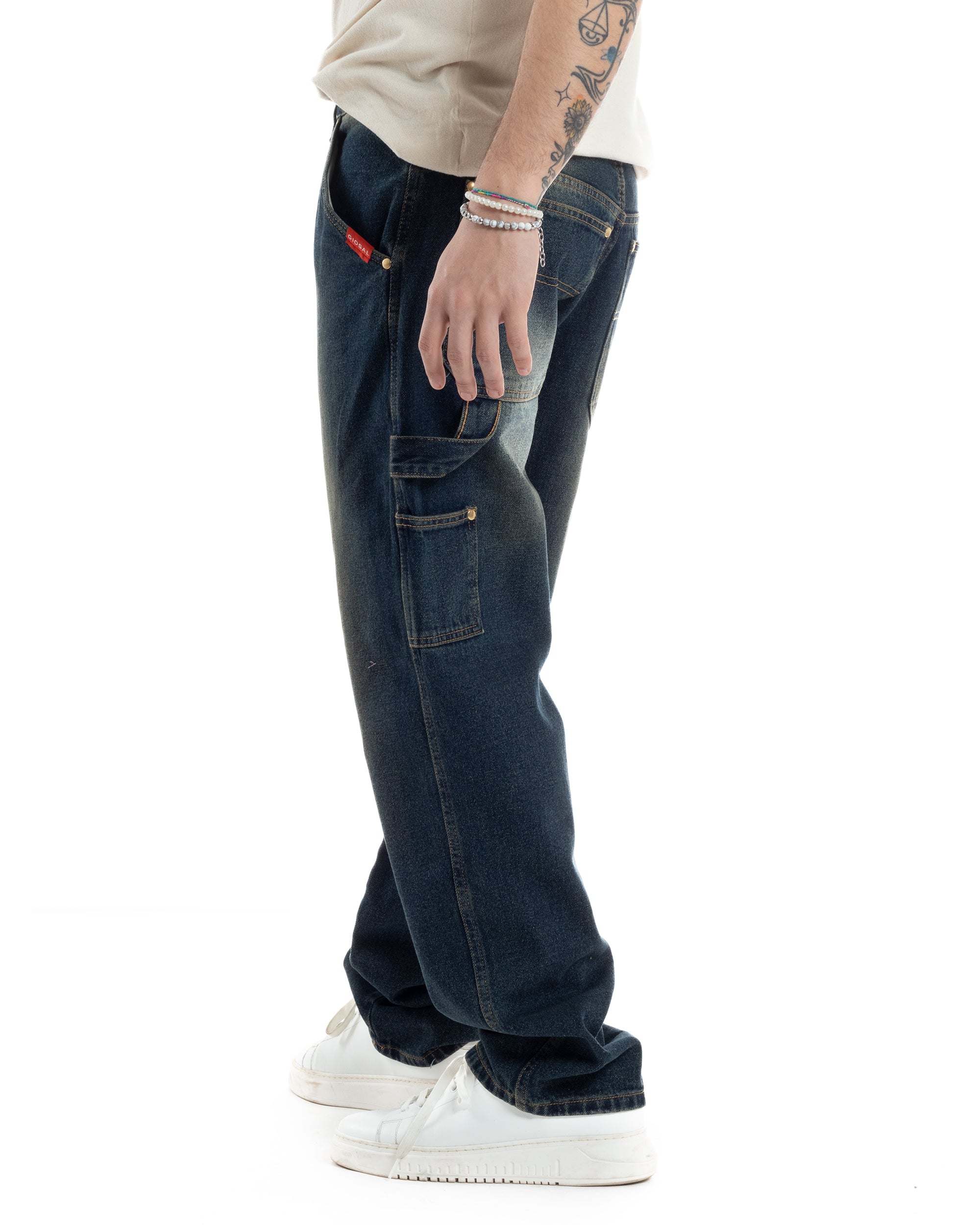 Jeans Uomo Pantaloni Baggy Carpenter Worker Cinque Tasche Comodo Basic Wide Fit Denim Sabbiato GIOSAL-JS1072A