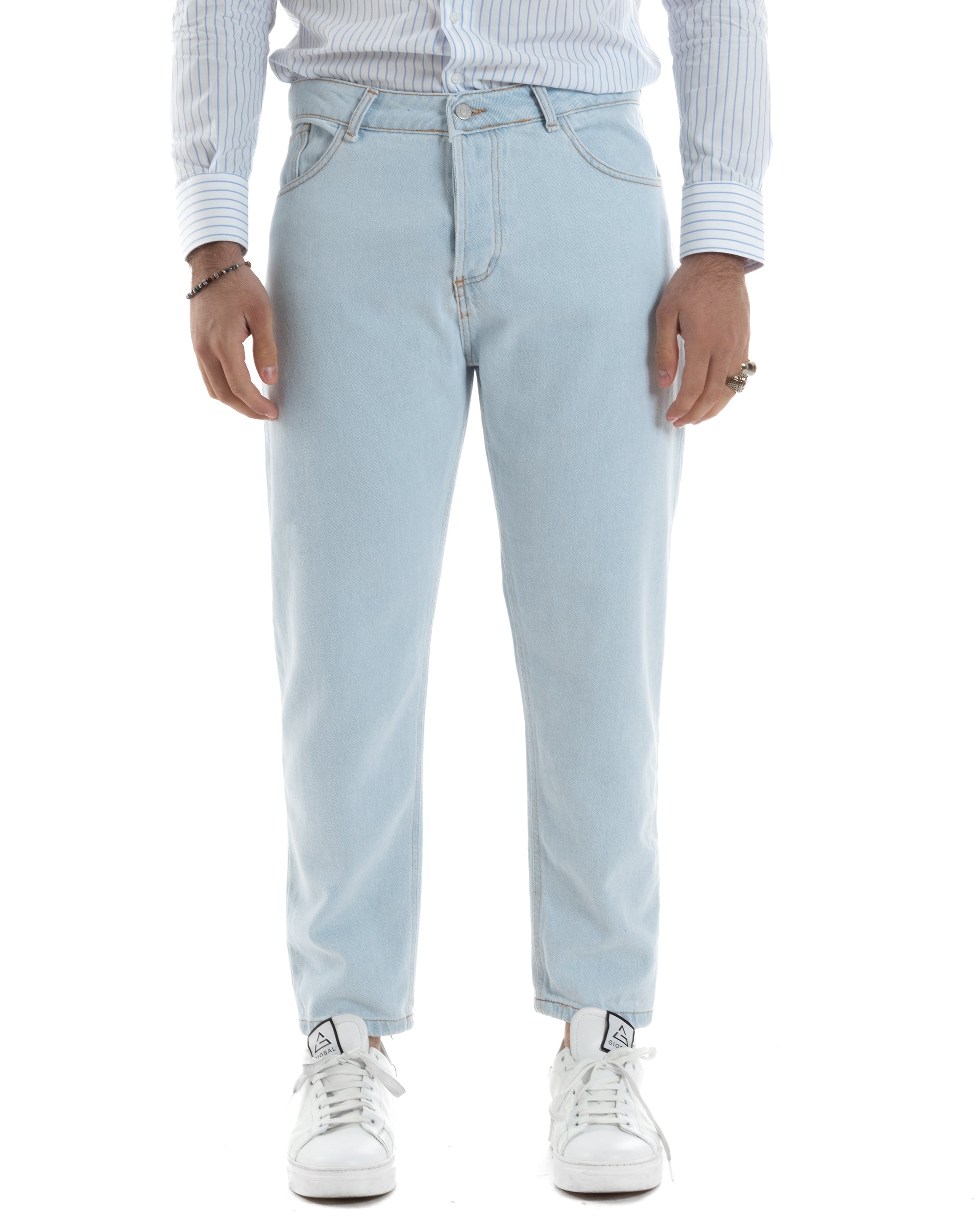 Jeans Uomo Pantaloni Cinque Tasche Regular Fit Basic Casual Denim Chiaro GIOSAL-JS1073A