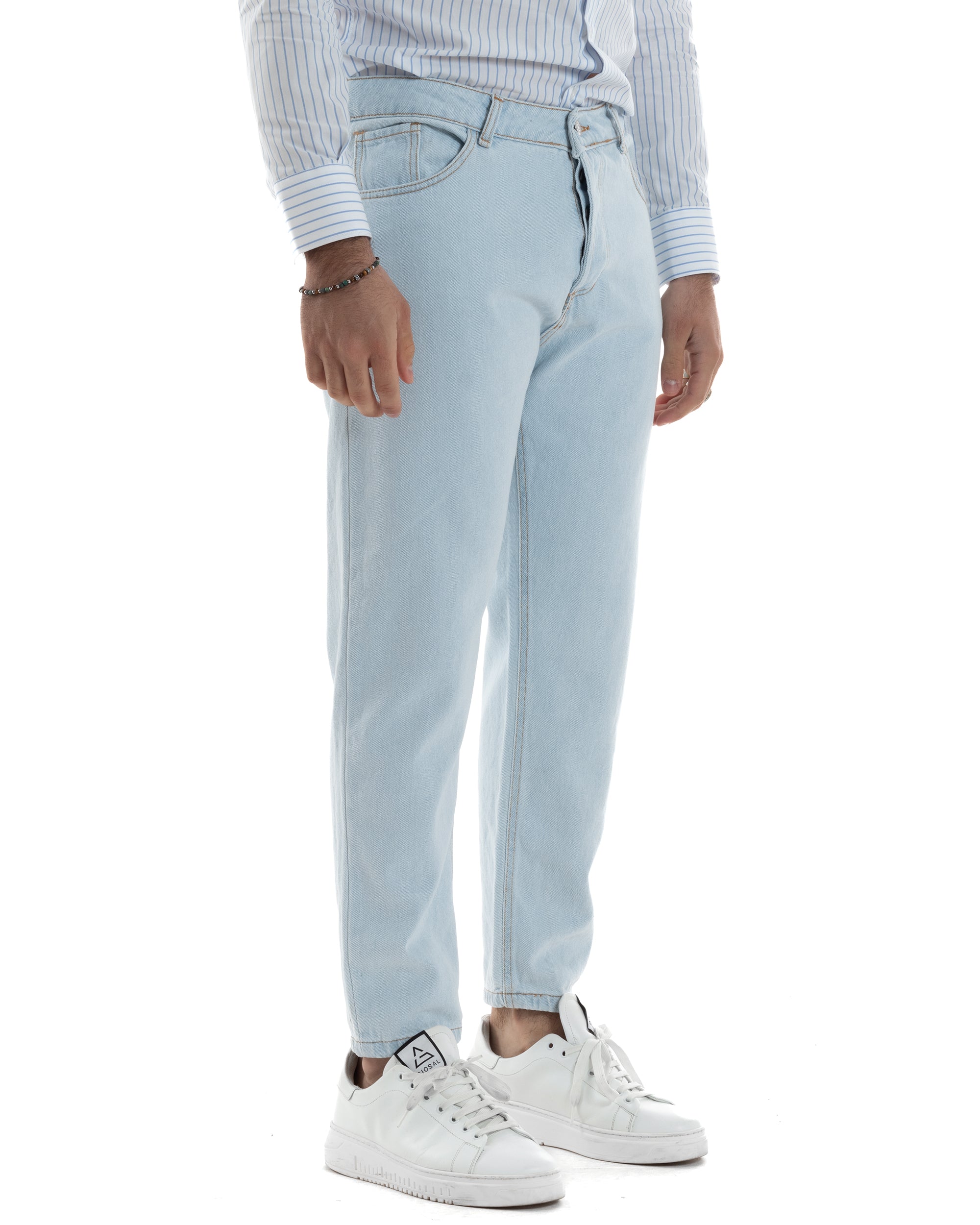Jeans Uomo Pantaloni Cinque Tasche Regular Fit Basic Casual Denim Chiaro GIOSAL-JS1073A