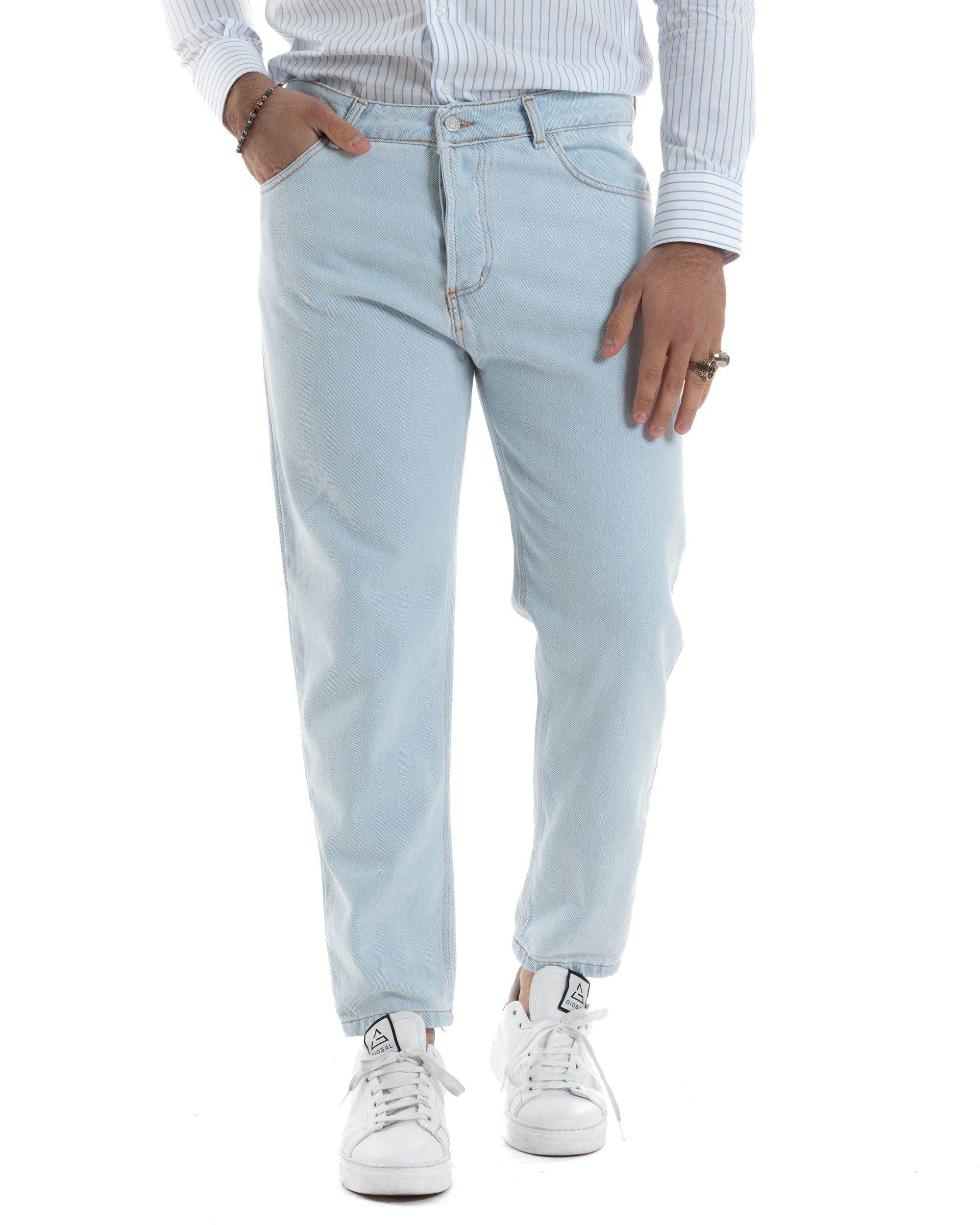 Jeans Uomo Pantaloni Cinque Tasche Regular Fit Basic Denim Chiaro JS1073A