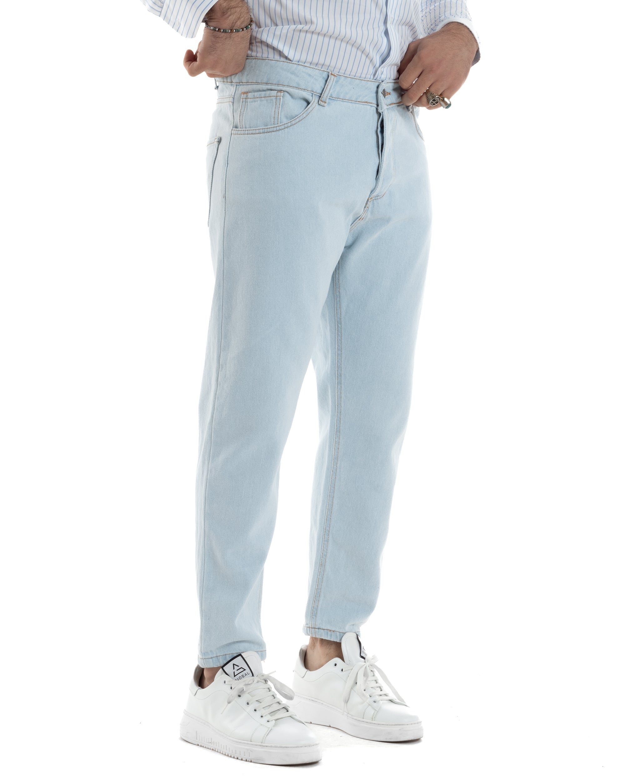 Jeans Uomo Pantaloni Cinque Tasche Regular Fit Basic Casual Denim Chiaro GIOSAL-JS1073A