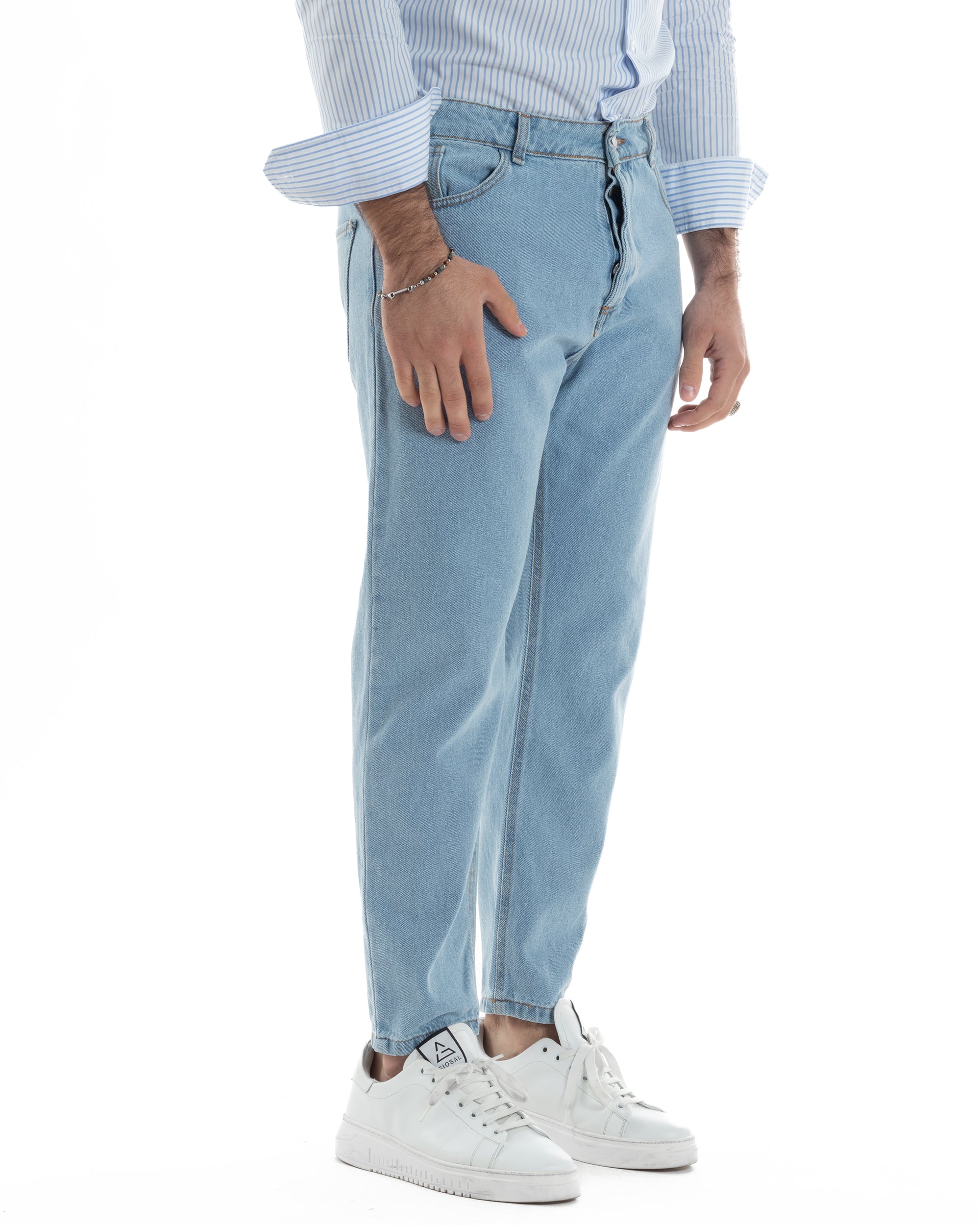 Jeans Uomo Pantaloni Cinque Tasche Regular Fit Basic Denim Medio JS1074A