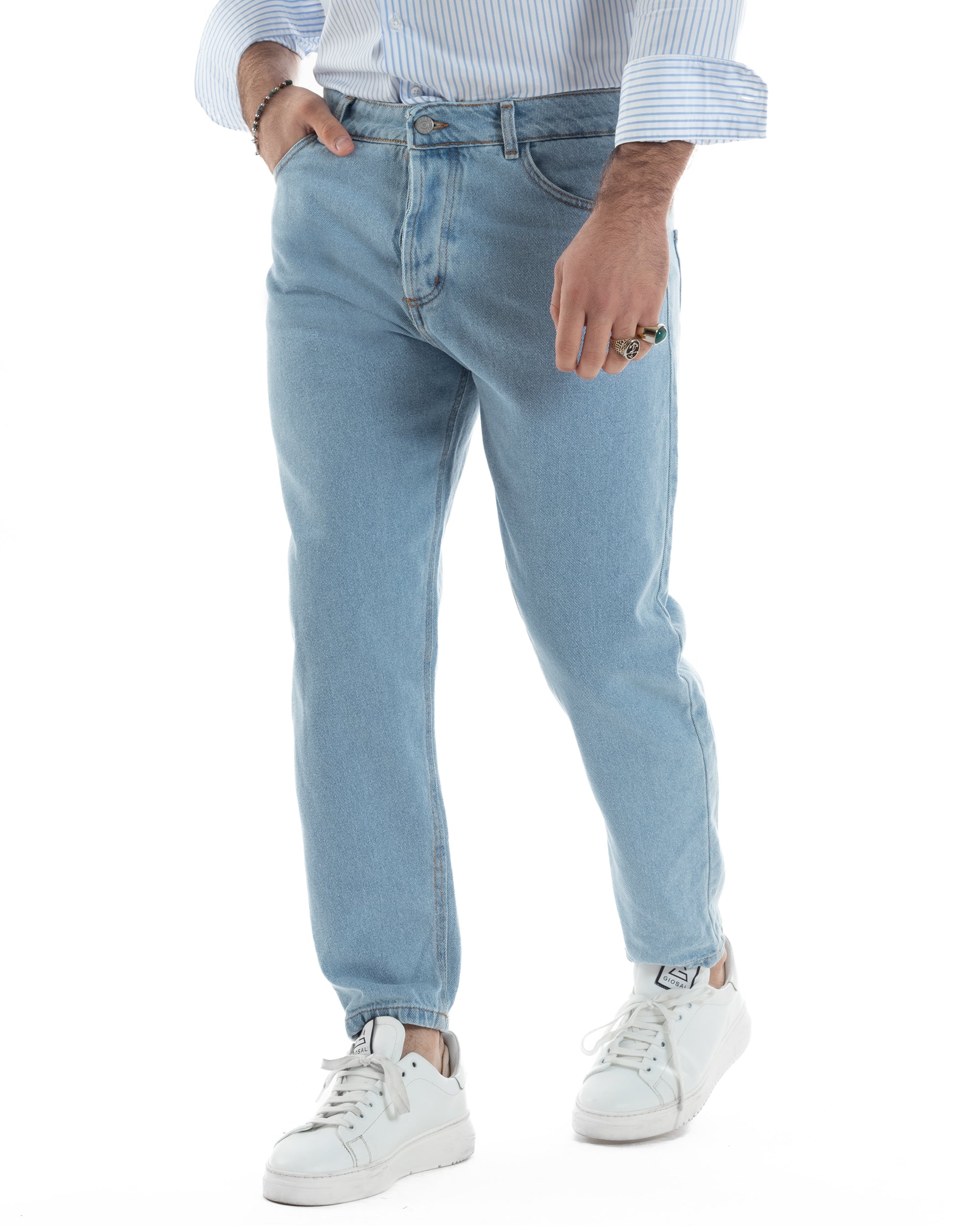 Jeans Uomo Pantaloni Cinque Tasche Regular Fit Basic Denim Medio JS1074A