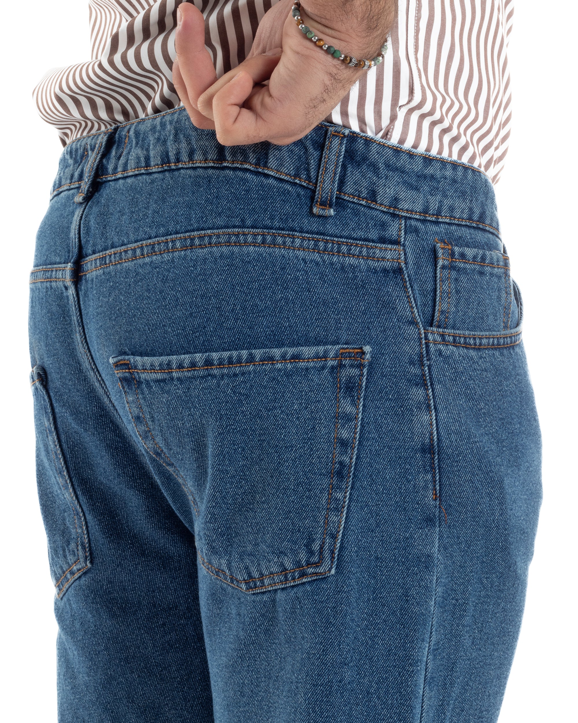 Jeans Uomo Pantaloni Cinque Tasche Regular Fit Basic Casual Denim Scuro GIOSAL-JS1075A