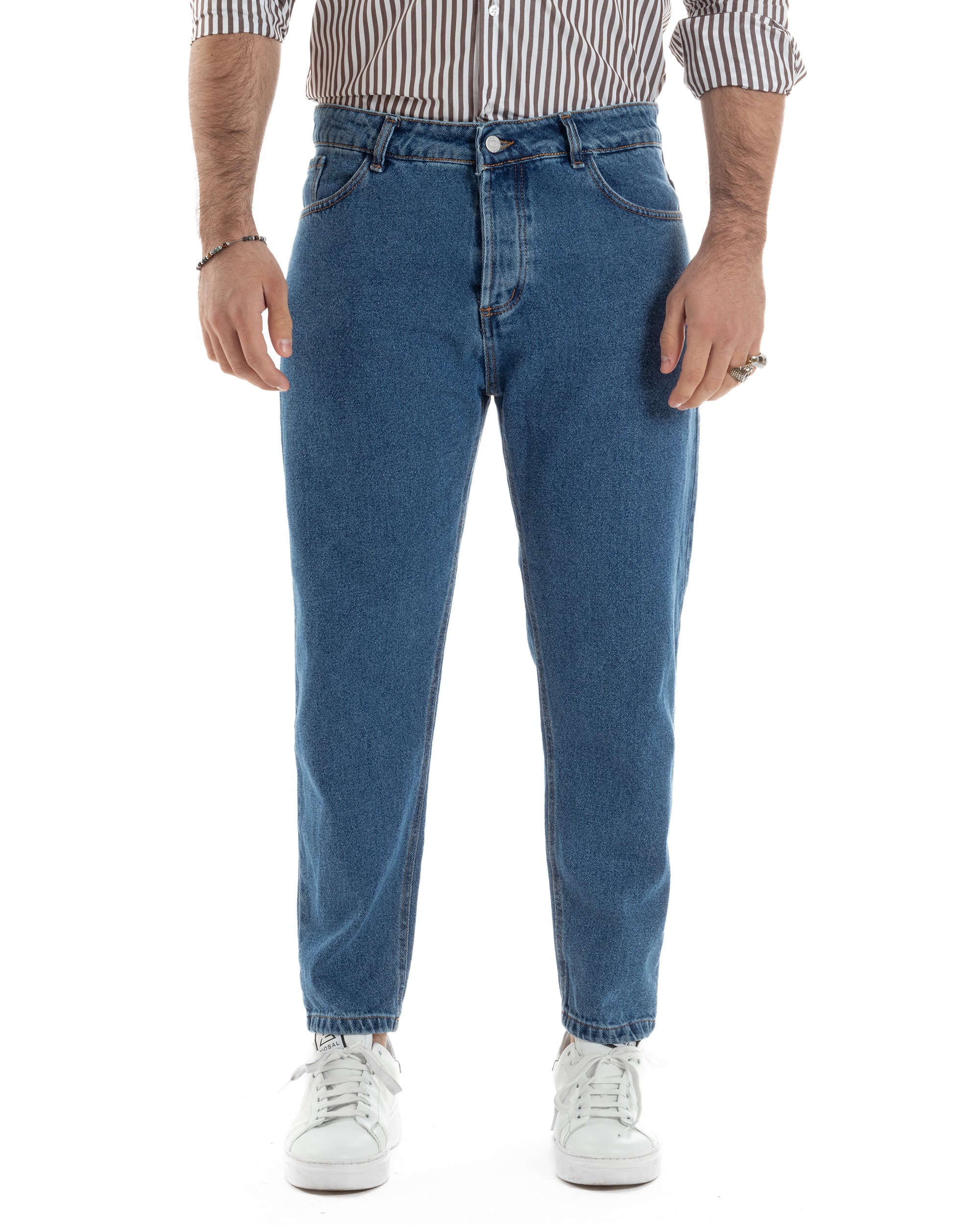 Jeans Uomo Pantaloni Cinque Tasche Regular Fit Basic Casual Denim Scuro GIOSAL-JS1075A